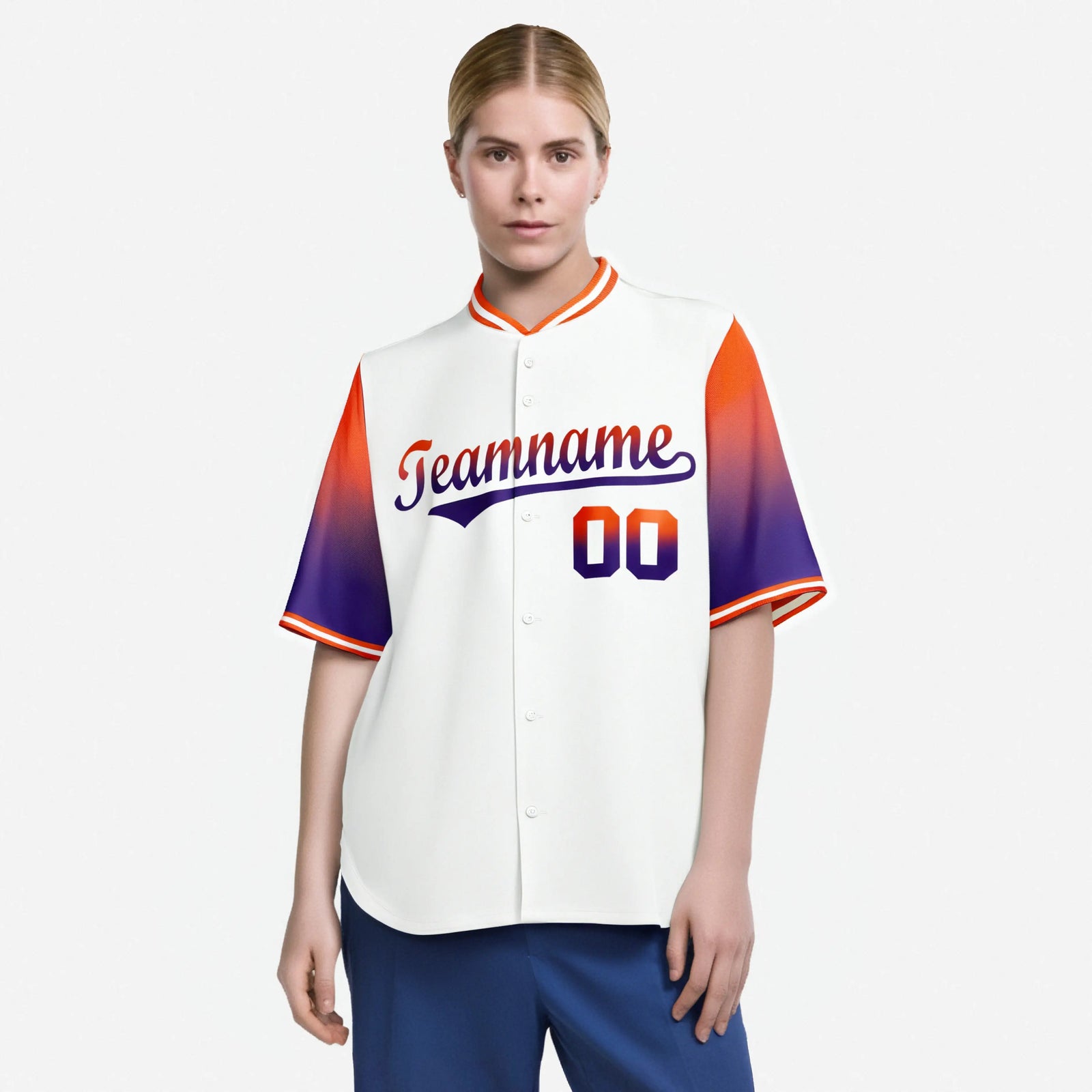 Custom White Orange-Purple Gradient Fashion Authentic Baseball Jersey