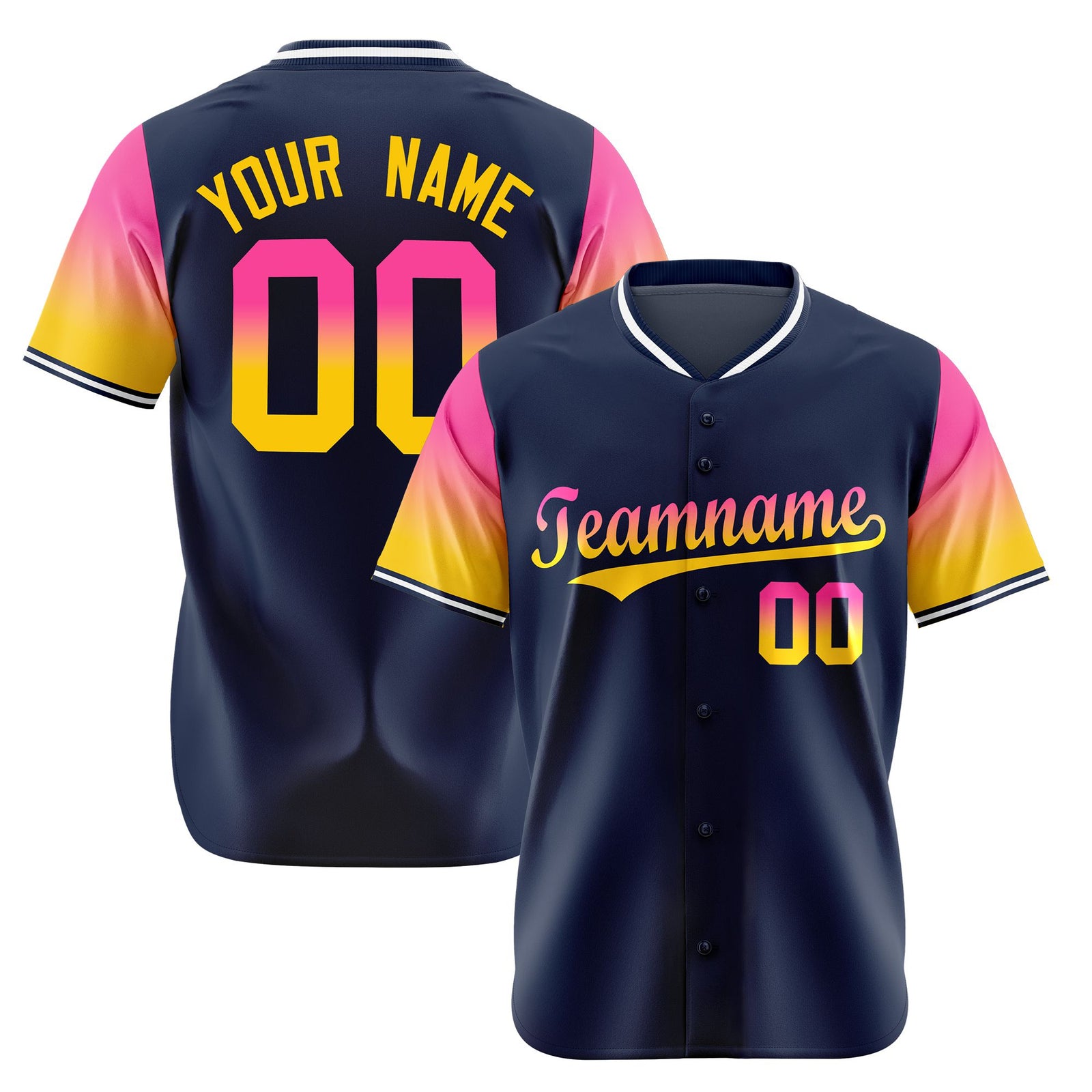 Custom Navy Pink-Gold Gradient Fashion Authentic Baseball Jersey