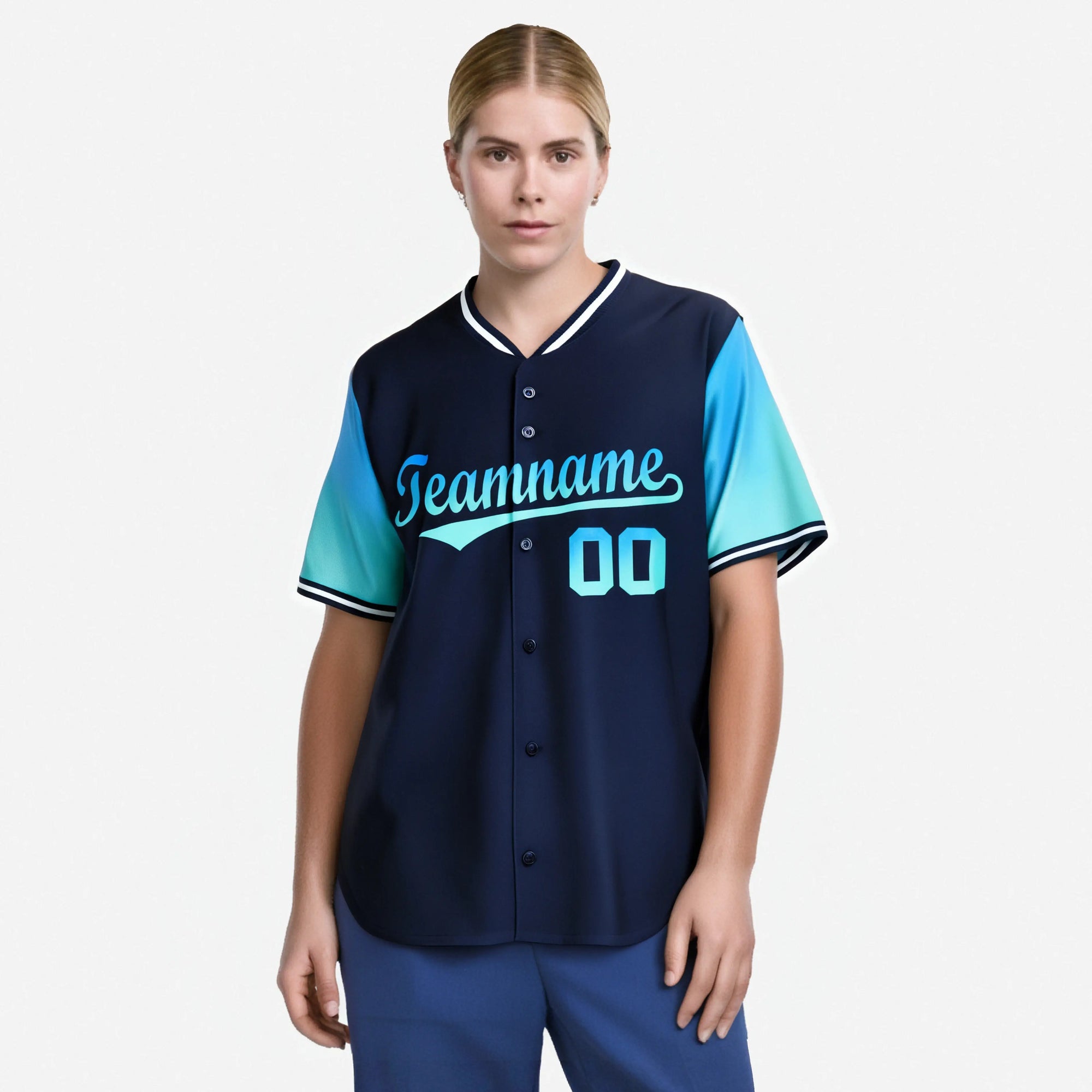 Custom Navy Powder Blue-Aqua Gradient Fashion Authentic Baseball Jersey