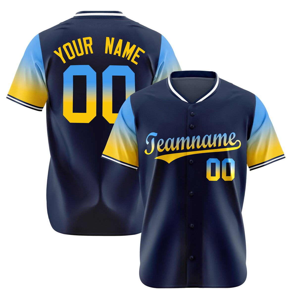 Custom Navy Powder Blue-Gold Gradient Fashion Authentic Baseball Jersey