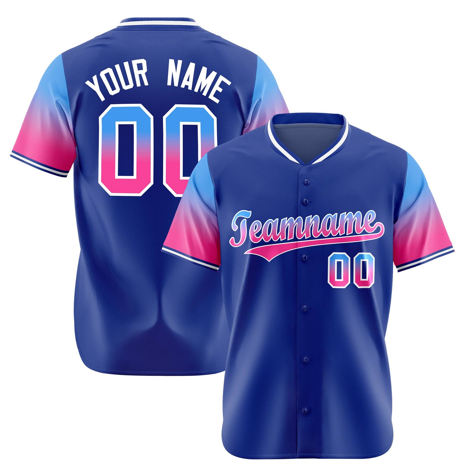 Custom Royal Blue Powder Blue-Pink Gradient Fashion Authentic Baseball Jersey