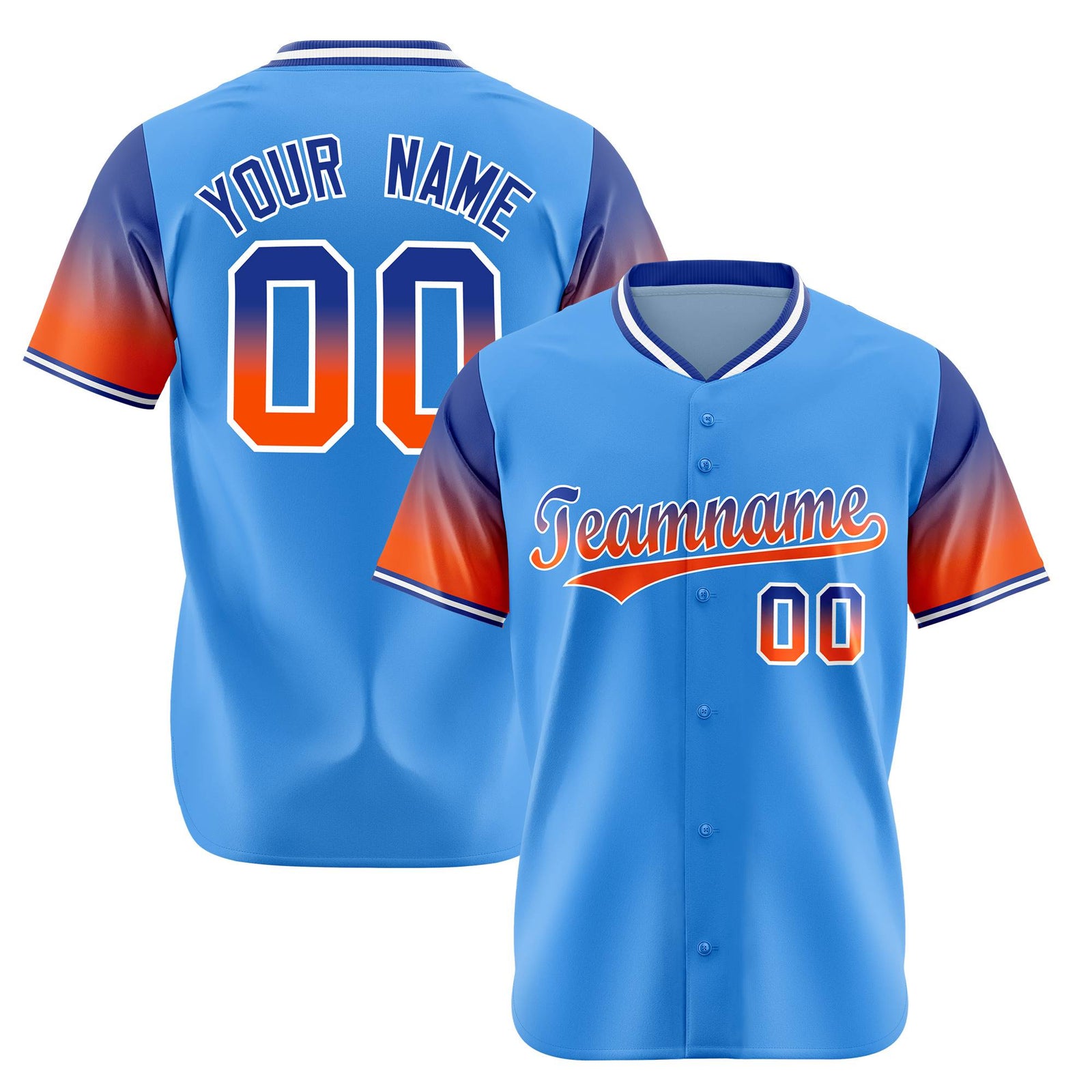 Custom Powder Blue Royal Blue-Orange Gradient Fashion Authentic Baseball Jersey