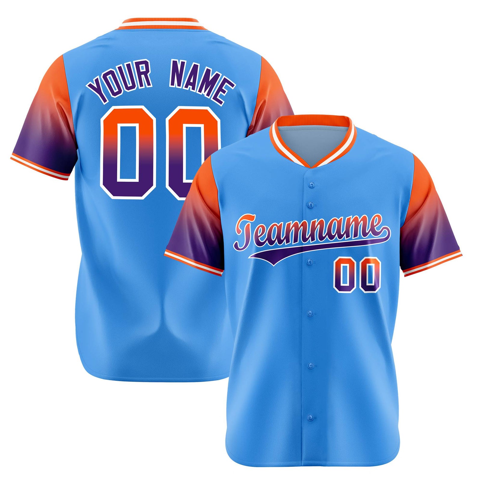 Custom Powder Blue Orange-Purple Gradient Fashion Authentic Baseball Jersey