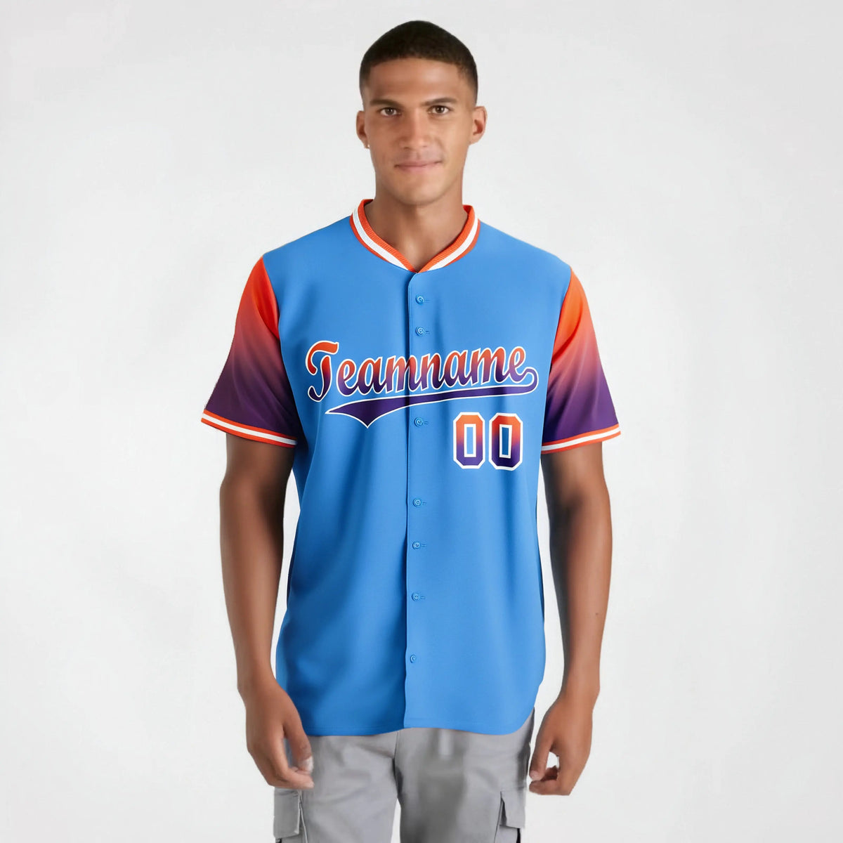 Custom Powder Blue Orange-Purple Gradient Fashion Authentic Baseball Jersey