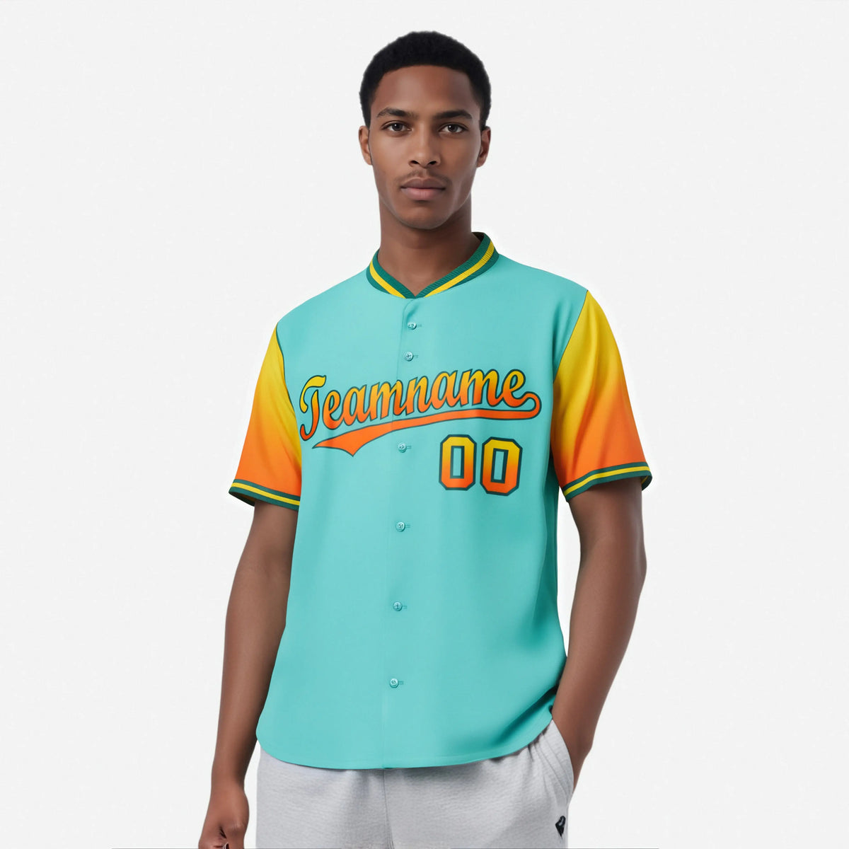 Custom Aqua Gold-Orange Gradient Fashion Authentic Baseball Jersey