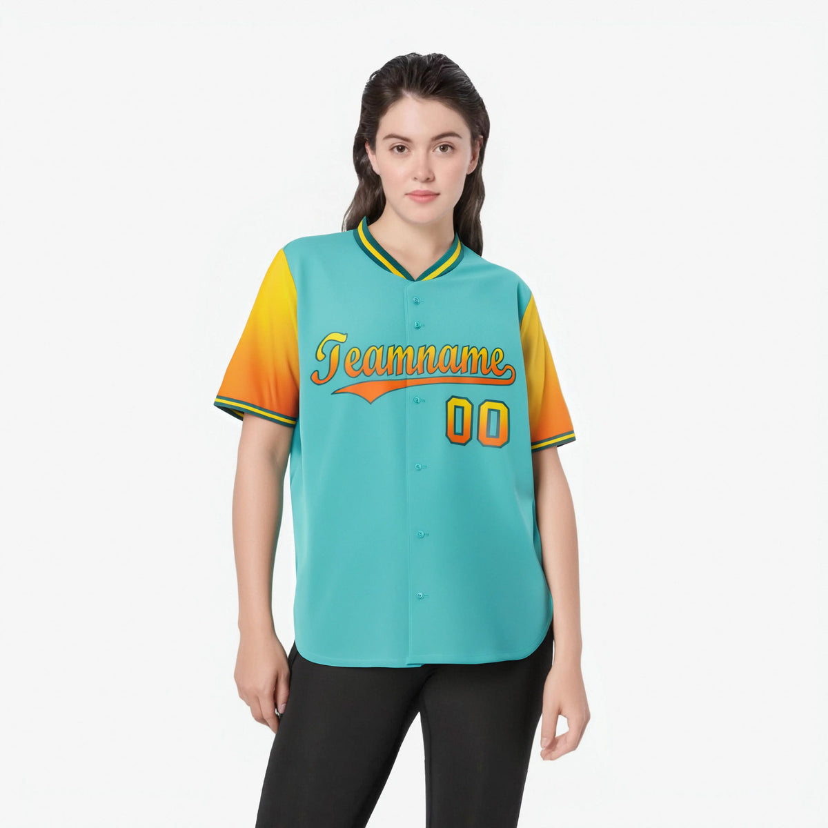 Custom Aqua Gold-Orange Gradient Fashion Authentic Baseball Jersey