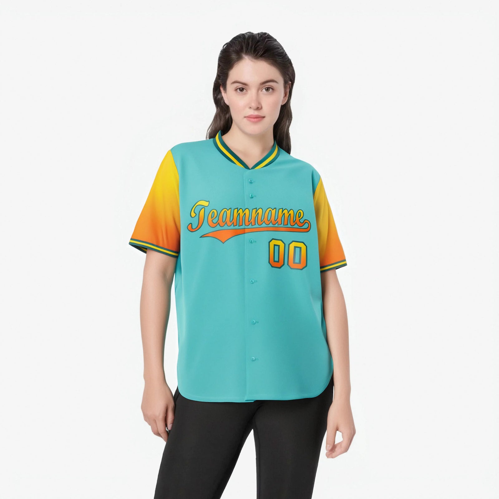 Custom Aqua Gold-Orange Gradient Fashion Authentic Baseball Jersey