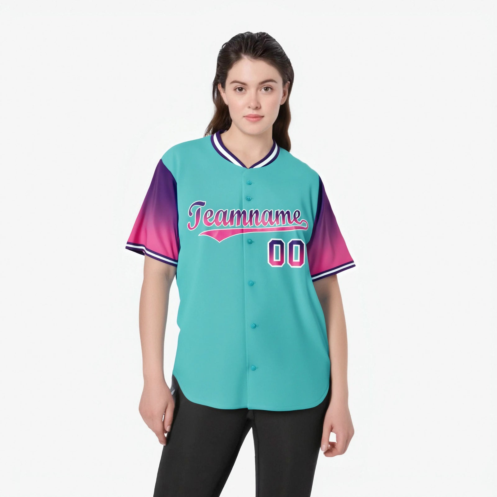 Custom Aqua Purple-Pink Gradient Fashion Authentic Baseball Jersey
