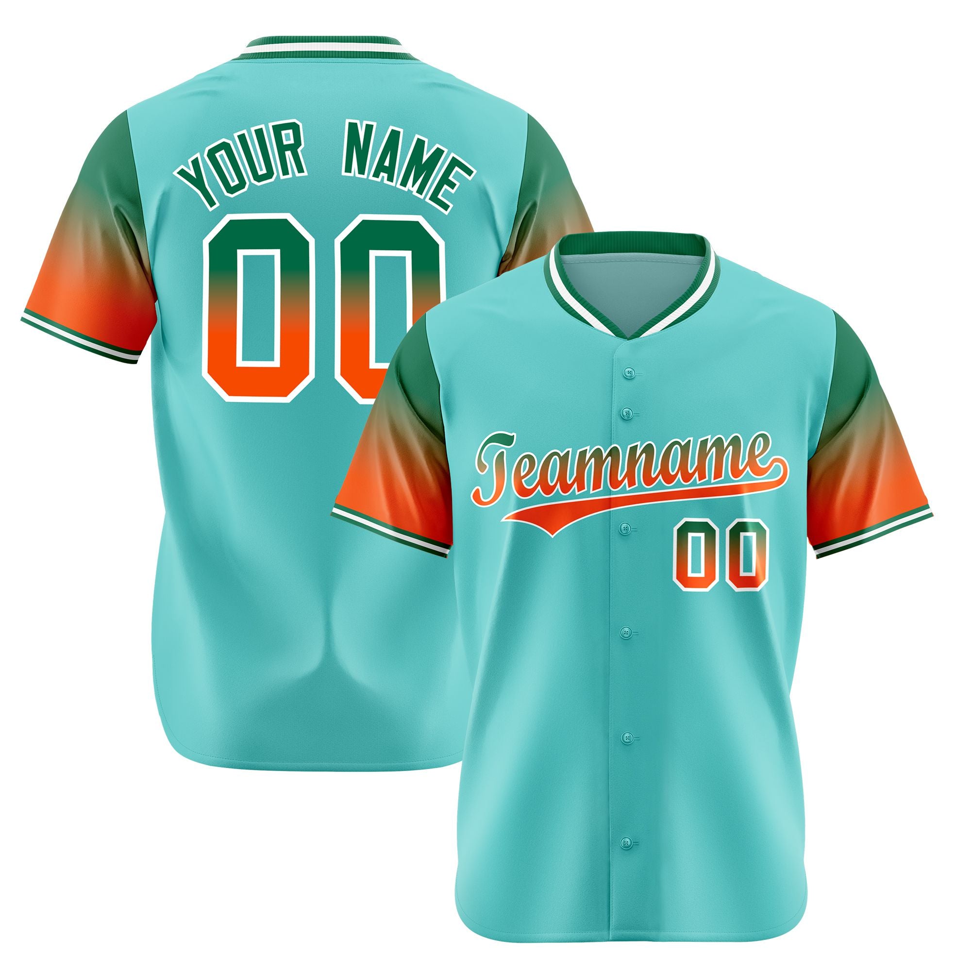 Custom Aqua Green-Orange Gradient Fashion Authentic Baseball Jersey