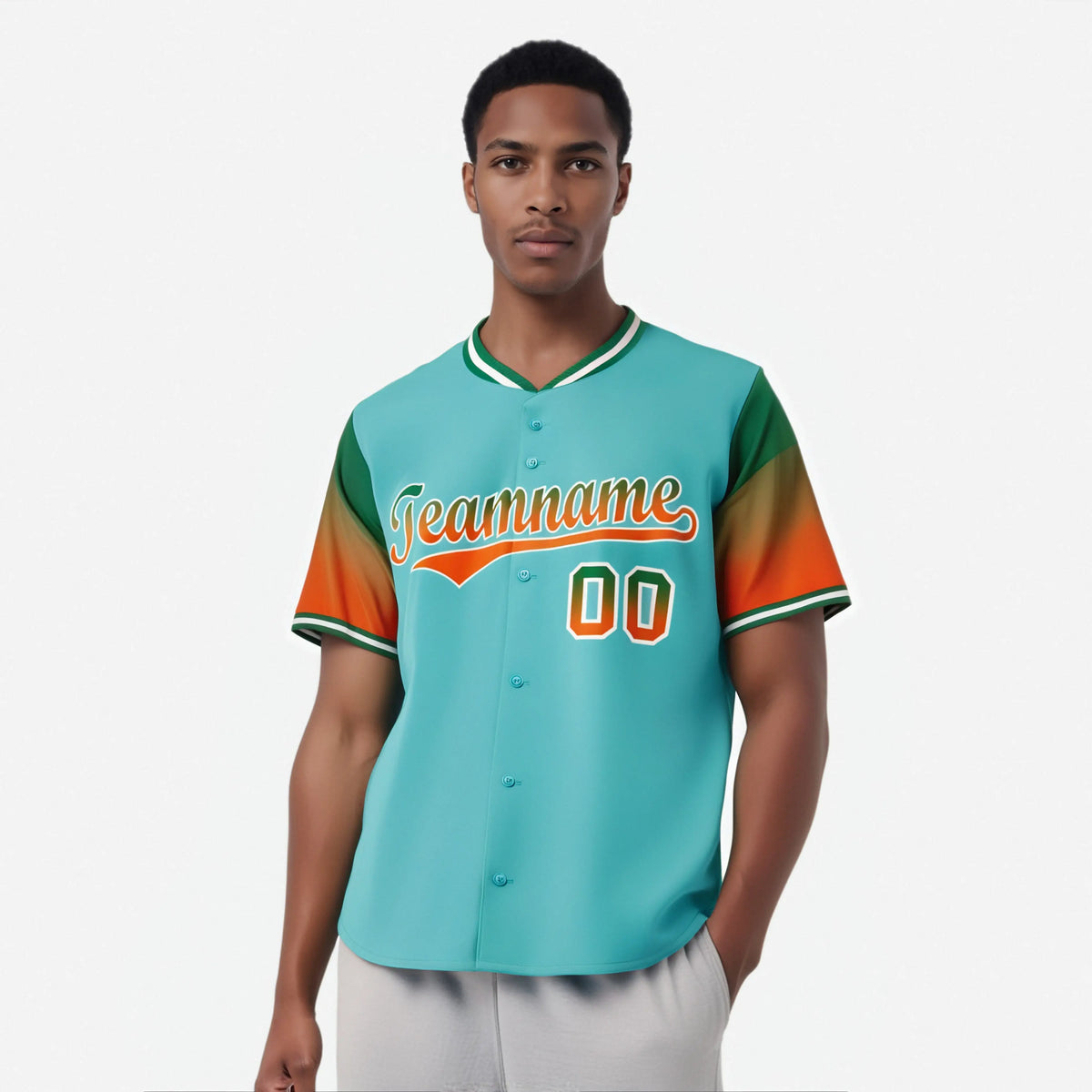 Custom Aqua Green-Orange Gradient Fashion Authentic Baseball Jersey