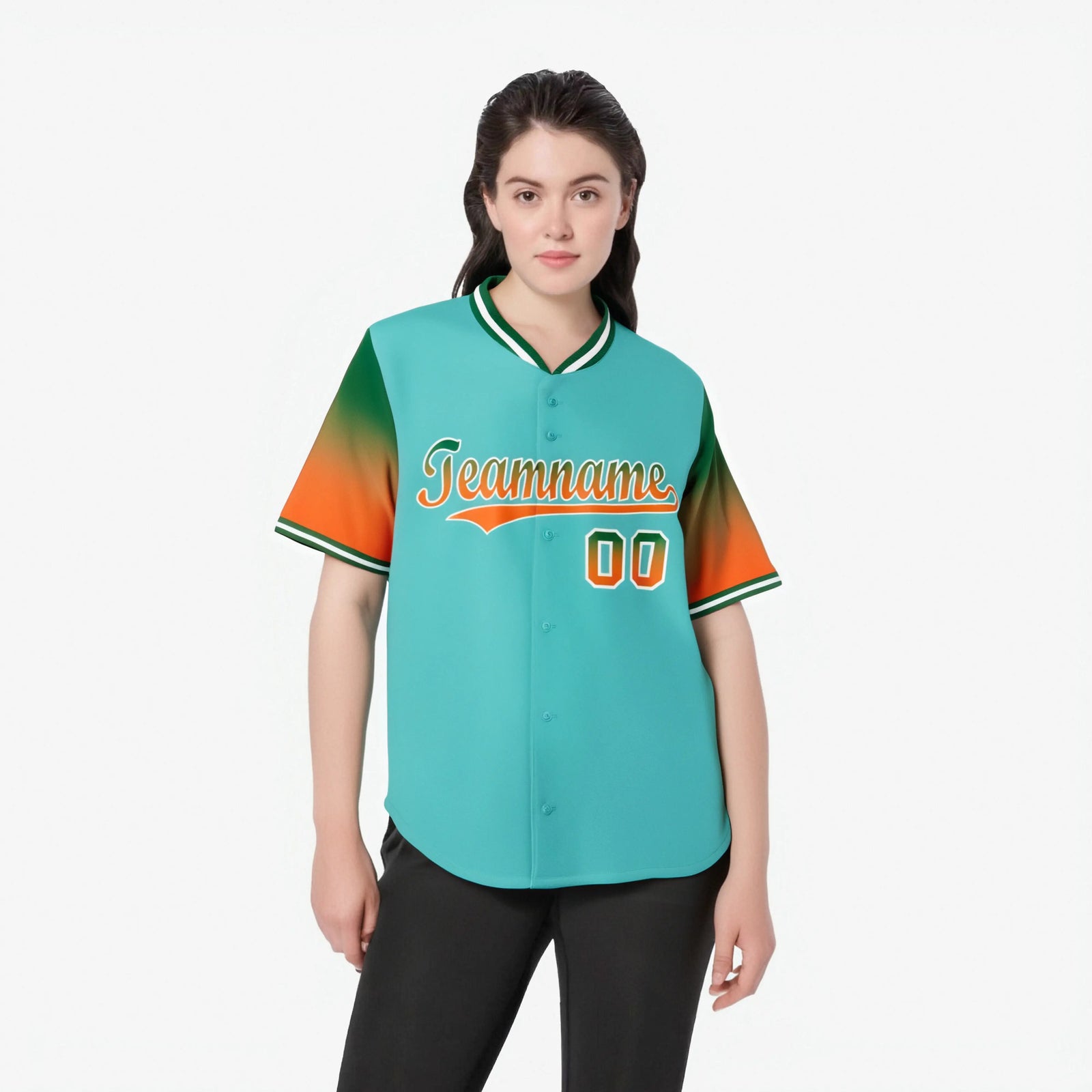 Custom Aqua Green-Orange Gradient Fashion Authentic Baseball Jersey