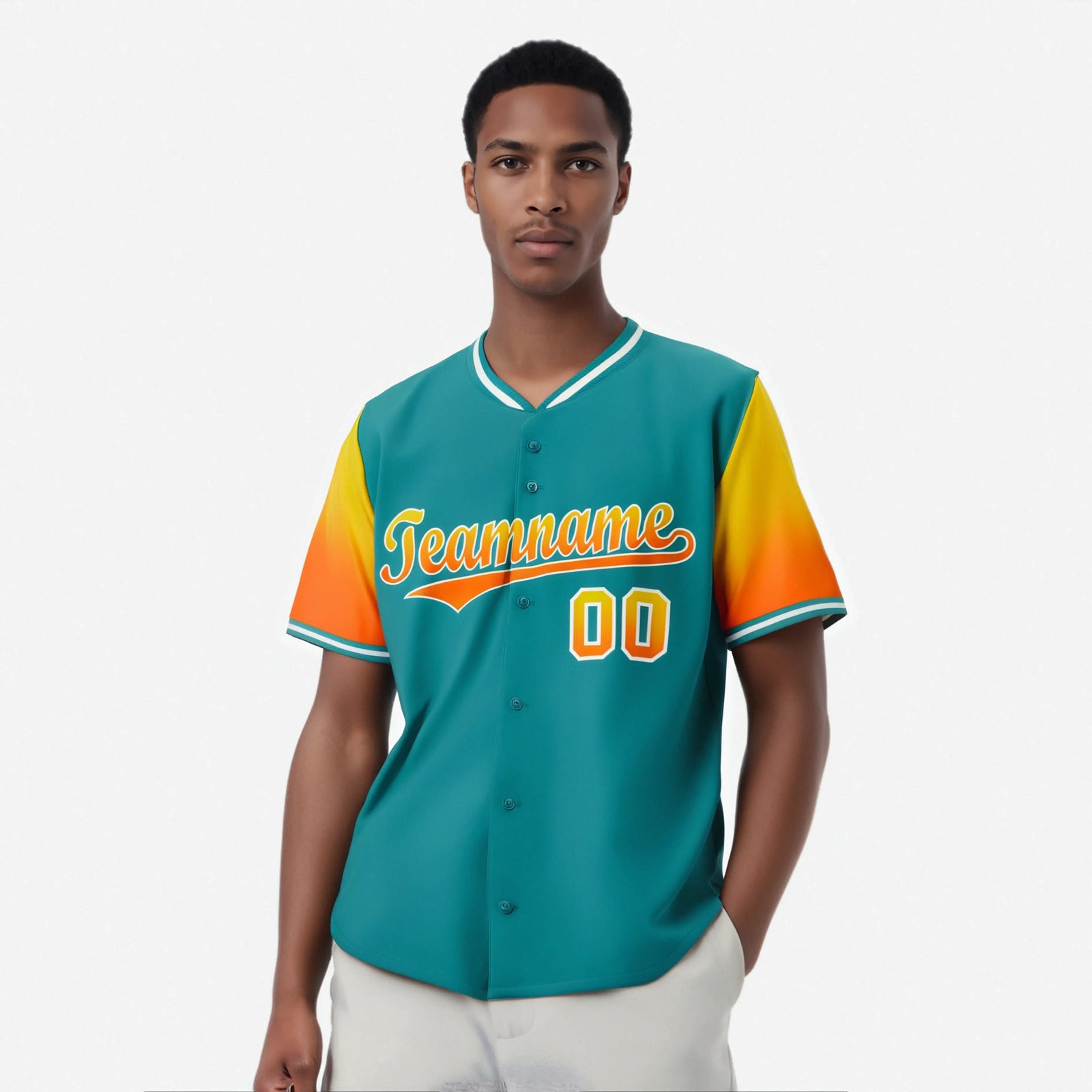 Custom Aqua Gold-Orange Gradient Fashion Authentic Baseball Jersey