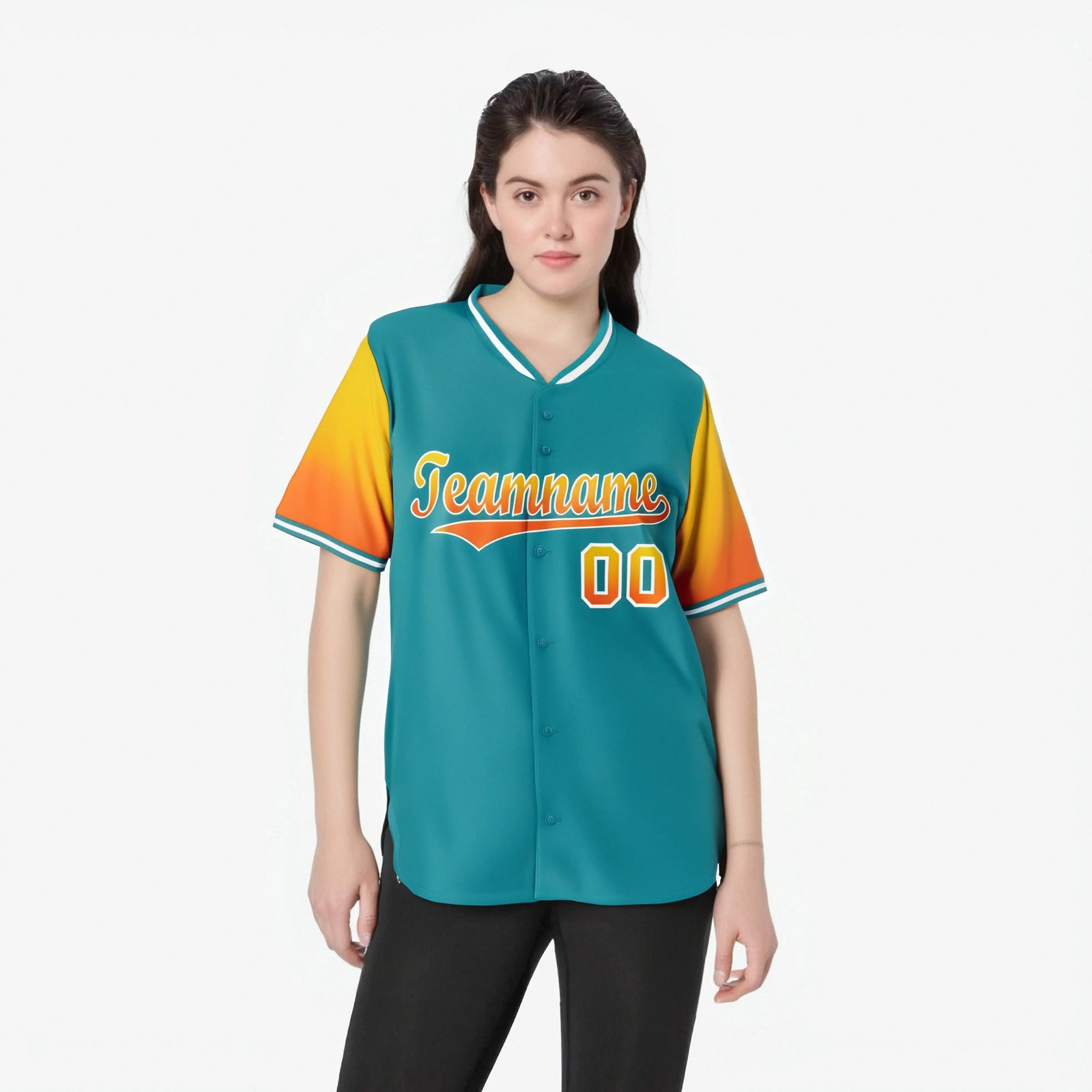 Custom Aqua Gold-Orange Gradient Fashion Authentic Baseball Jersey