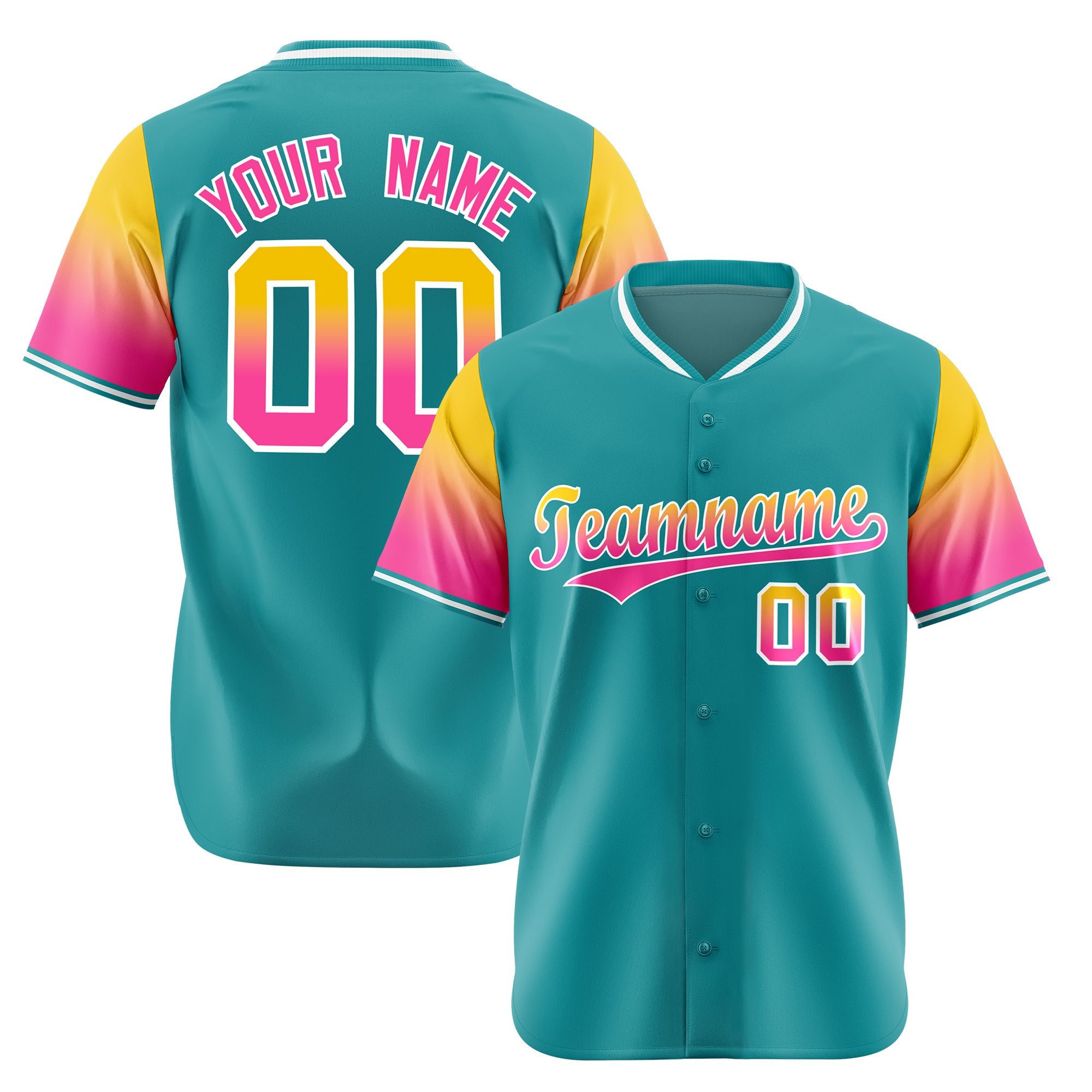 Custom Aqua Gold-Pink Gradient Fashion Authentic Baseball Jersey