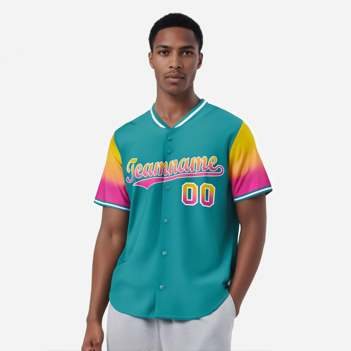 Custom Aqua Gold-Pink Gradient Fashion Authentic Baseball Jersey