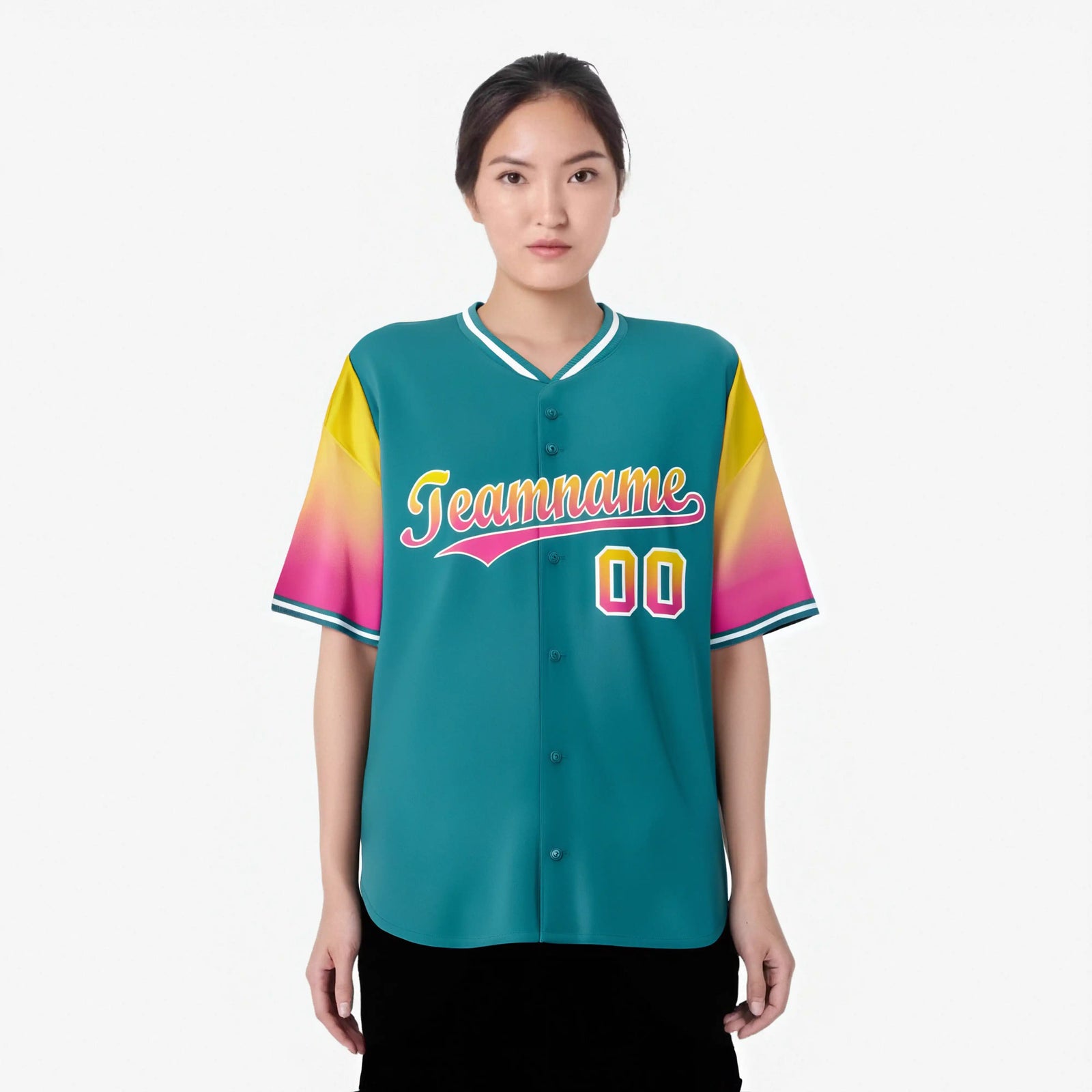 Custom Aqua Gold-Pink Gradient Fashion Authentic Baseball Jersey