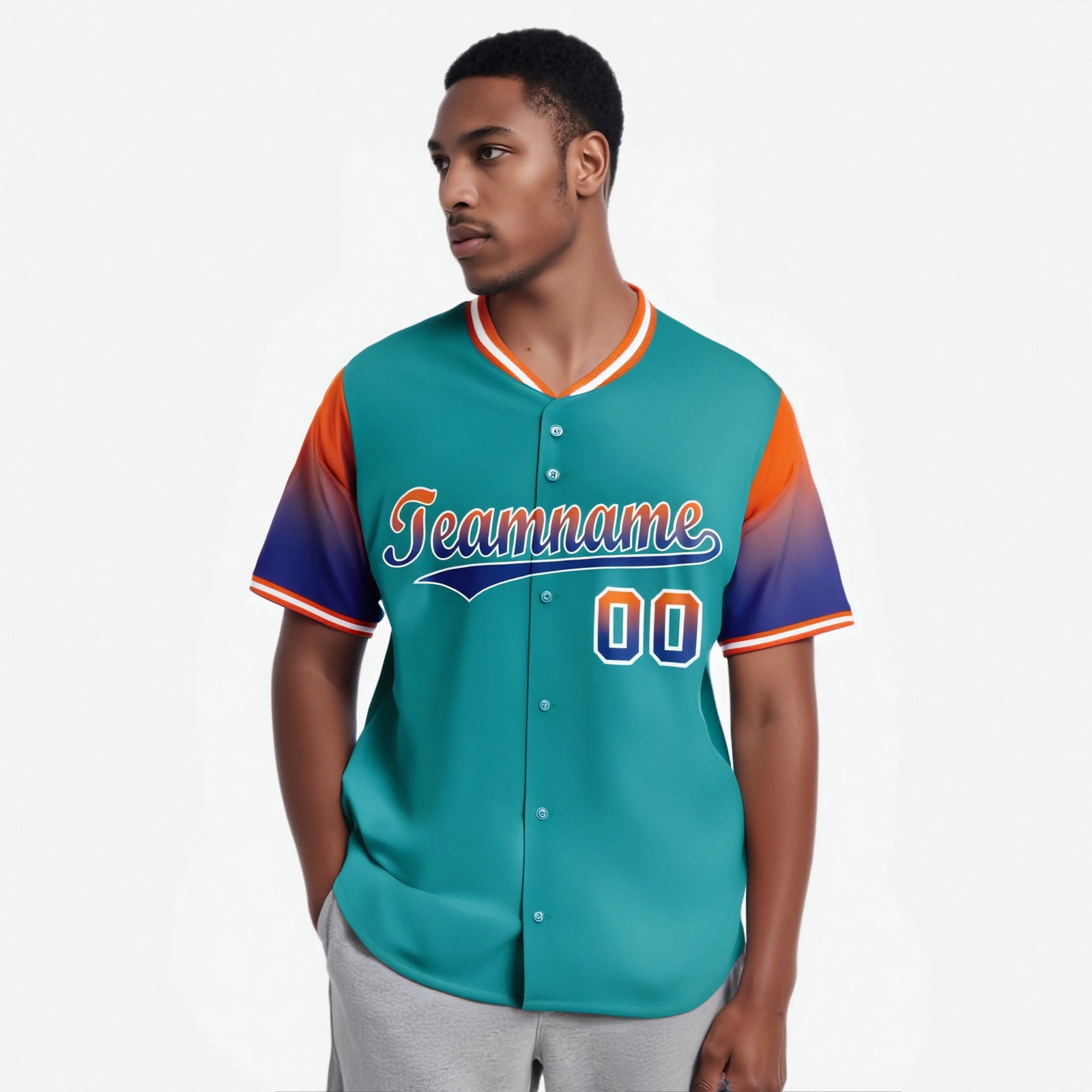 Custom Aqua Orange-Royal Blue Gradient Fashion Authentic Baseball Jersey