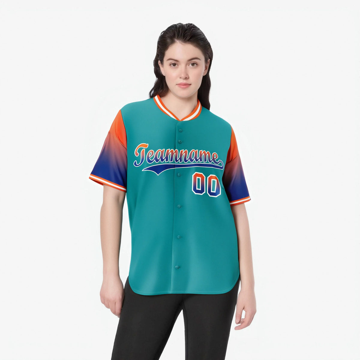 Custom Aqua Orange-Royal Blue Gradient Fashion Authentic Baseball Jersey