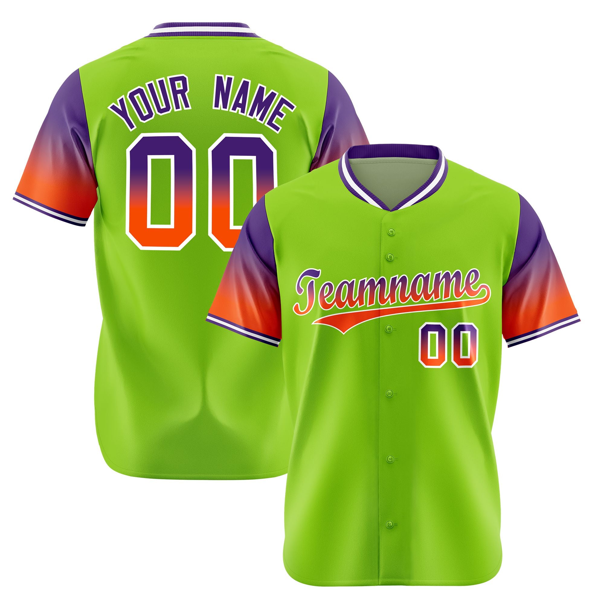 Custom Neon Green Purple-Orange Gradient Fashion Authentic Baseball Jersey