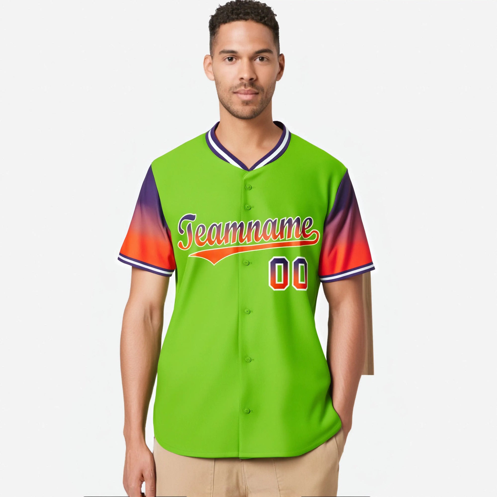 Custom Neon Green Purple-Orange Gradient Fashion Authentic Baseball Jersey