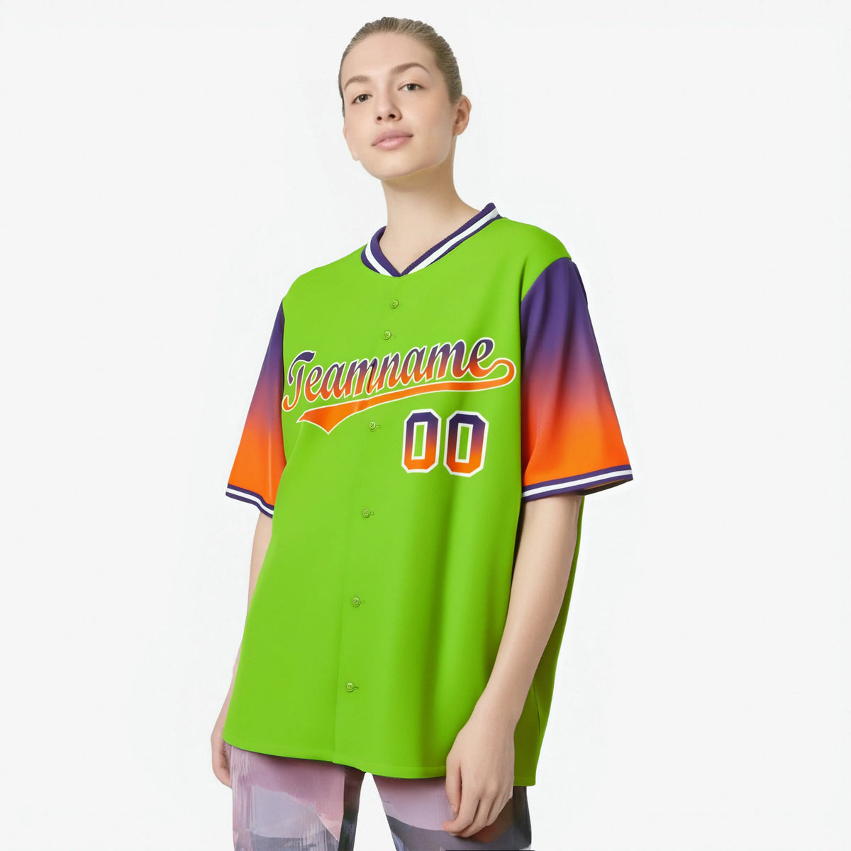 Custom Neon Green Purple-Orange Gradient Fashion Authentic Baseball Jersey