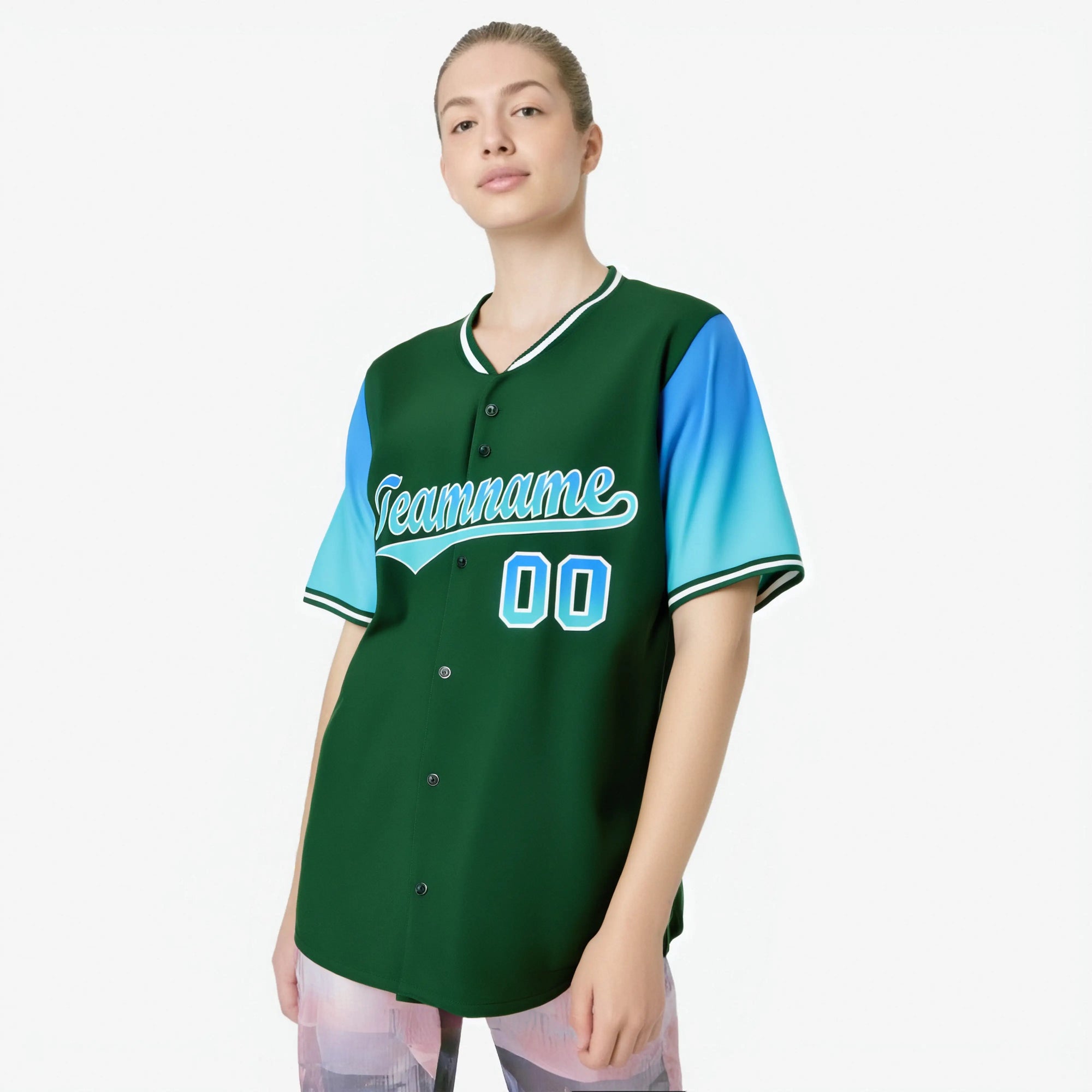 Custom Green Powder Blue-Aqua Gradient Fashion Authentic Baseball Jersey