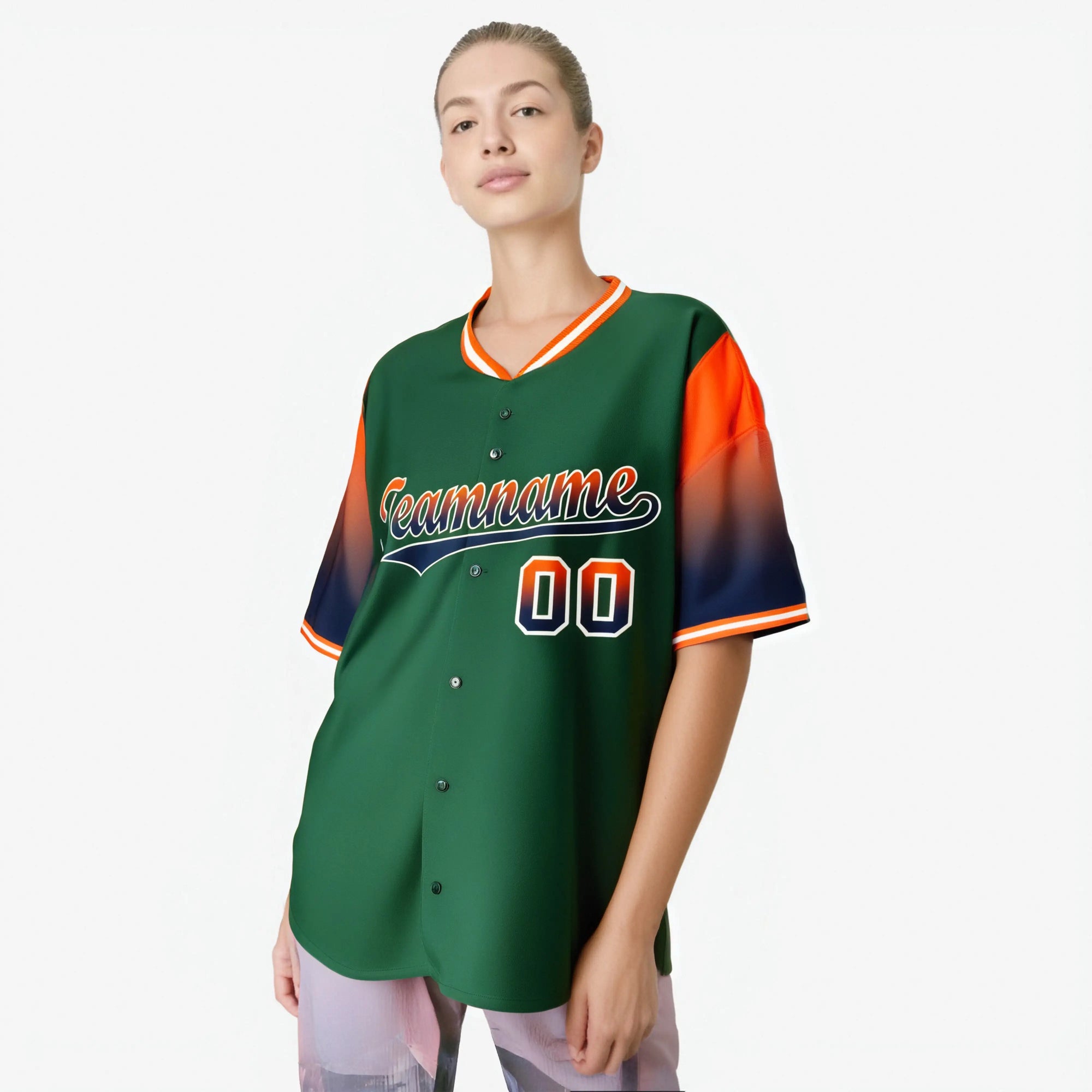 Custom Green Orange-Navy Gradient Fashion Authentic Baseball Jersey