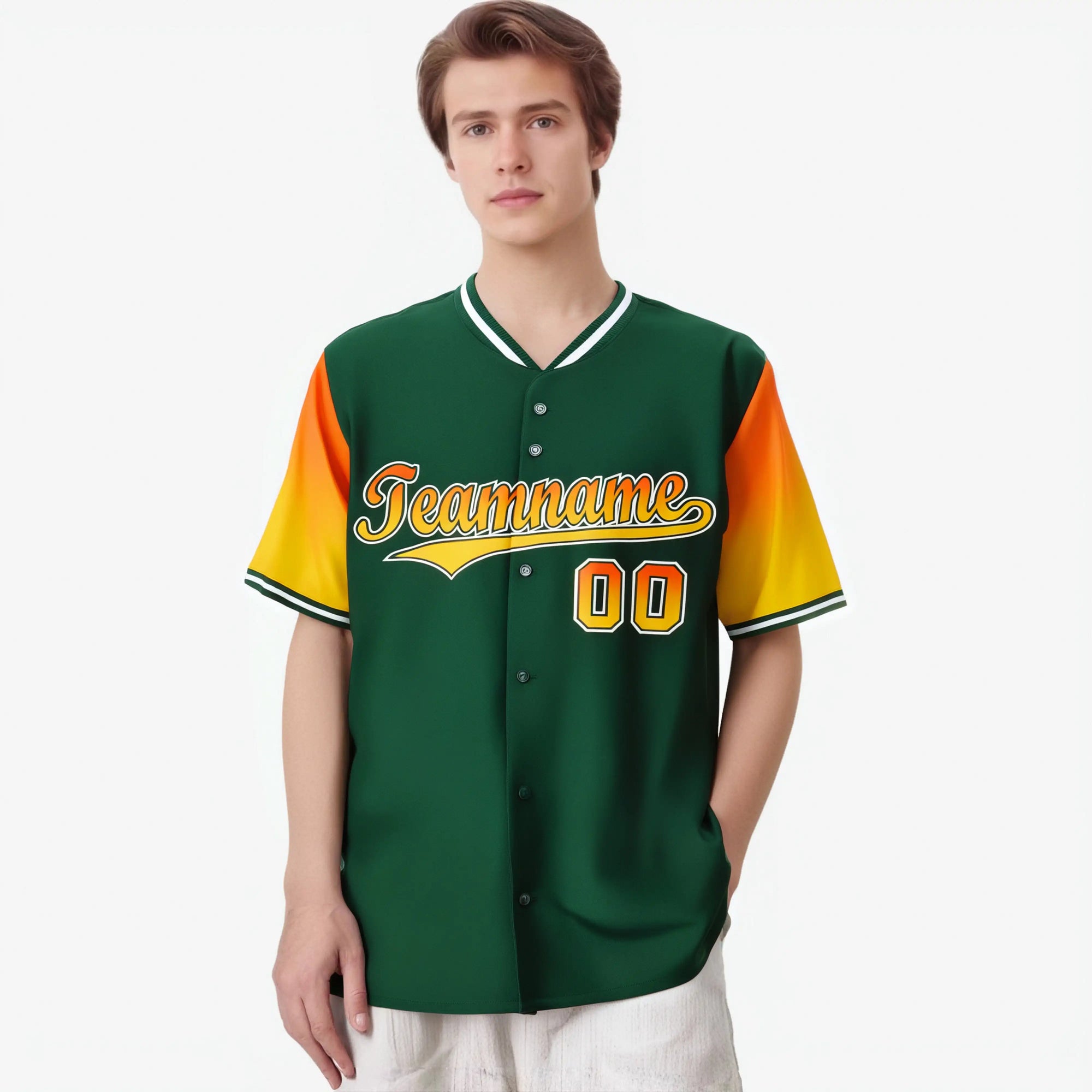 Custom Green Orange-Gold Gradient Fashion Authentic Baseball Jersey