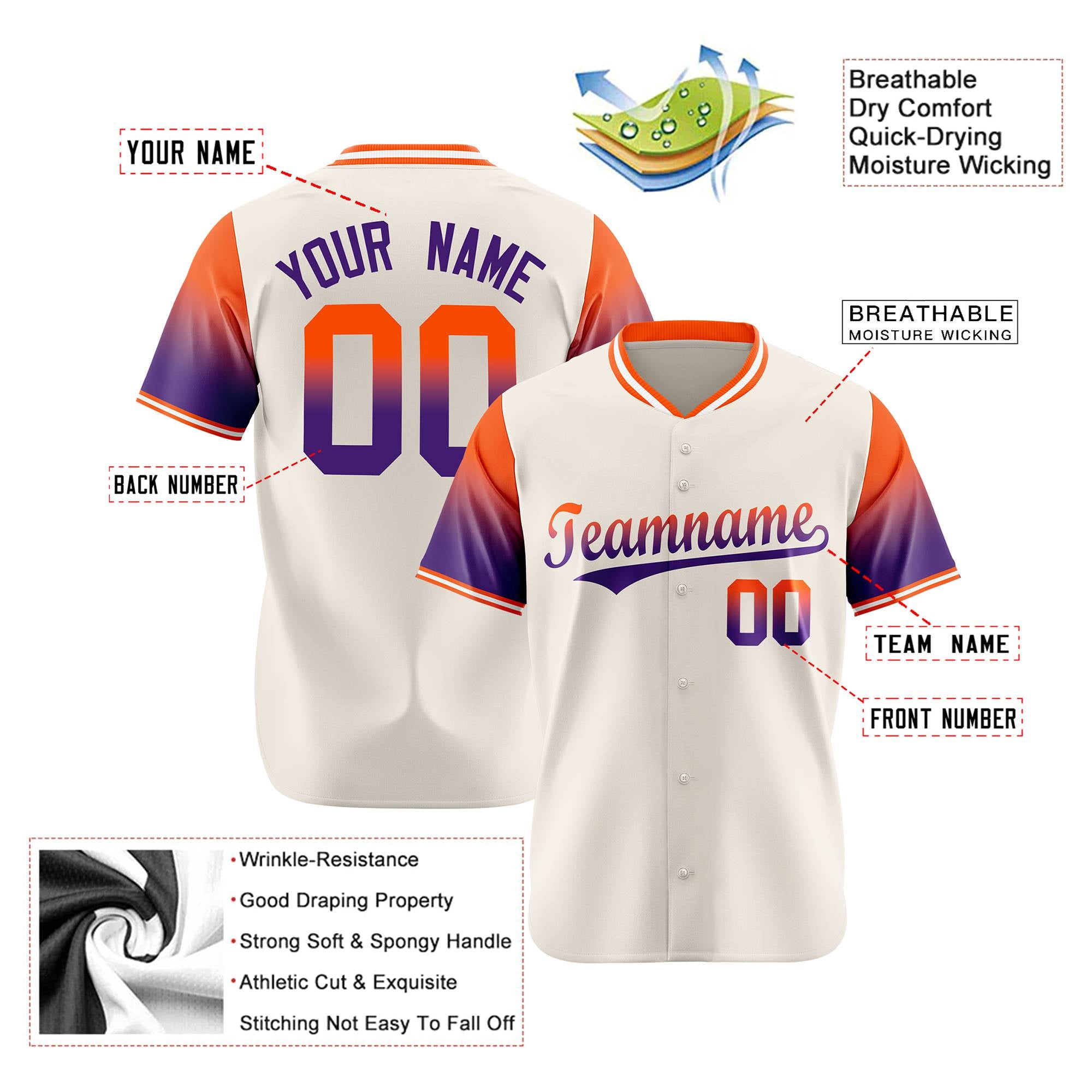 Custom Cream Orange-Purple Gradient Fashion Authentic Baseball Jersey