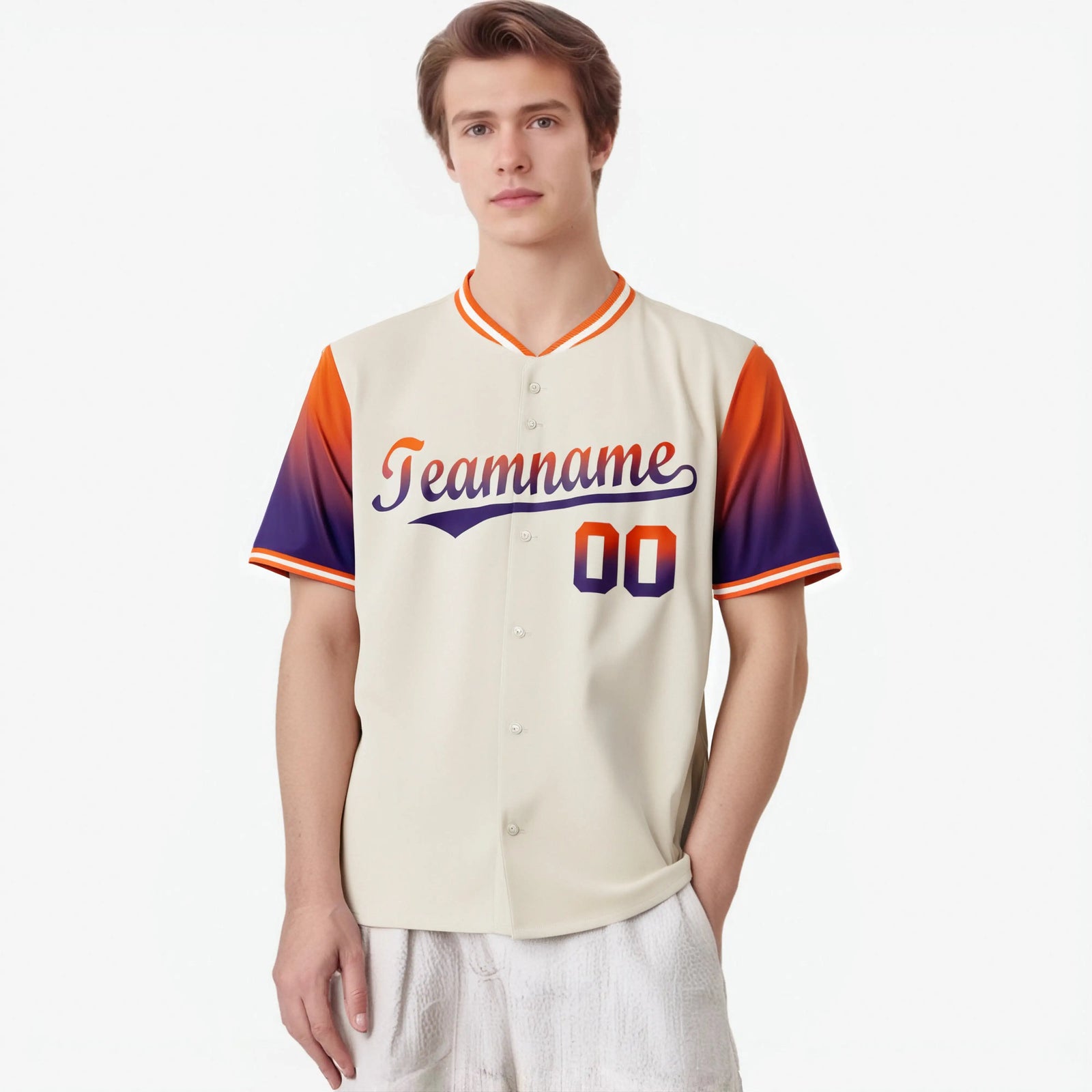 Custom Cream Orange-Purple Gradient Fashion Authentic Baseball Jersey