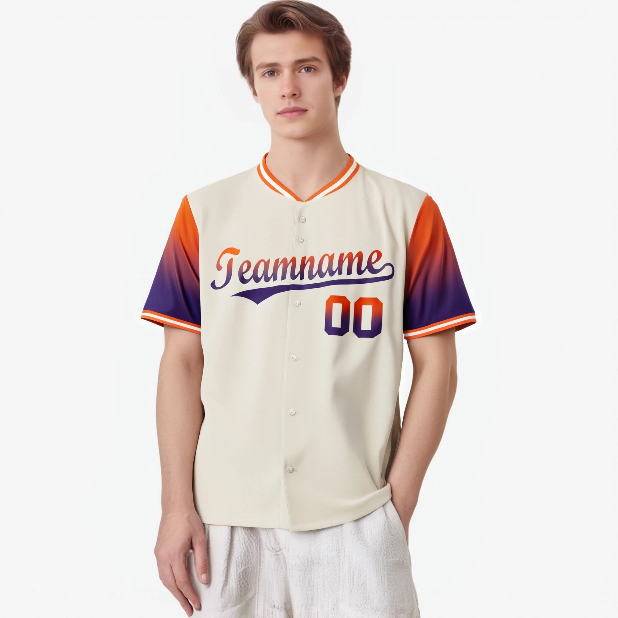 Custom Cream Orange-Purple Gradient Fashion Authentic Baseball Jersey