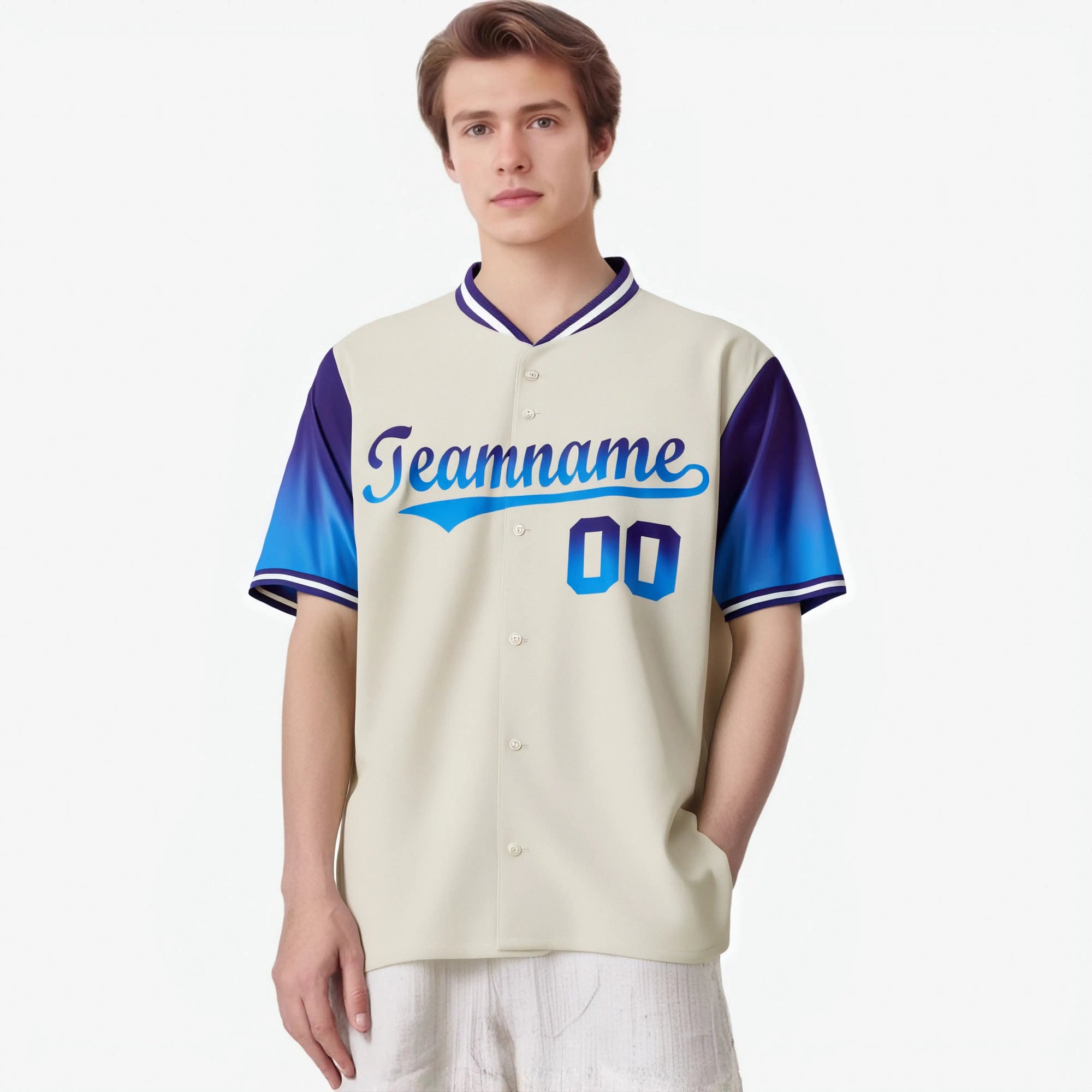 Custom Cream Purple-Powder Blue Gradient Fashion Authentic Baseball Jersey