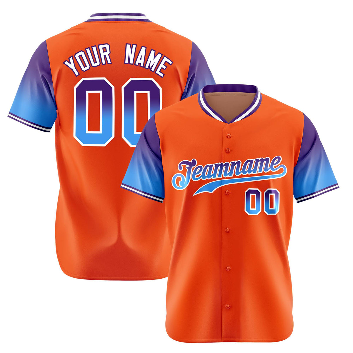 Custom Orange Purple-Powder Blue Gradient Fashion Authentic Baseball Jersey