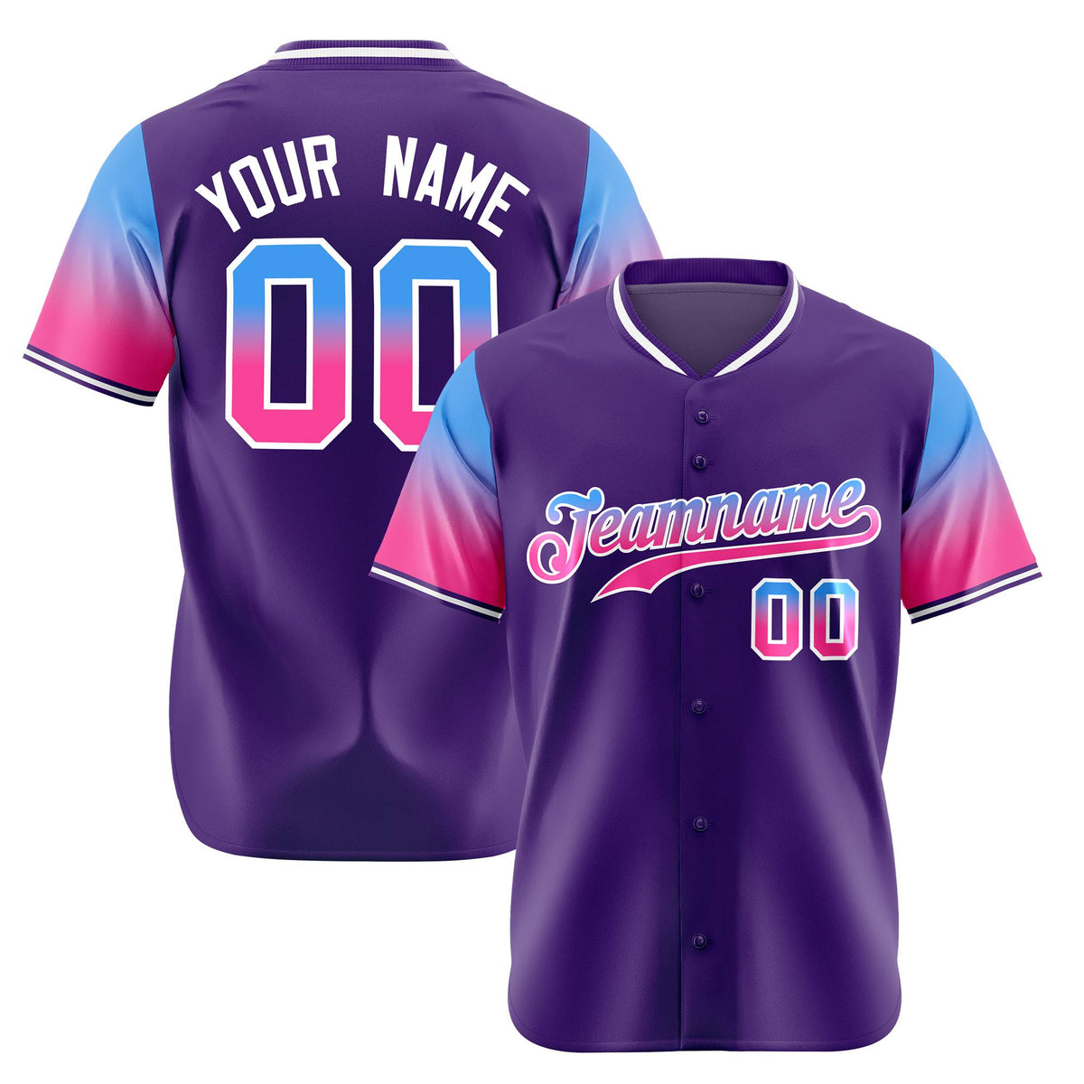 Custom Purple Powder Blue-Pink Gradient Fashion Authentic Baseball Jersey