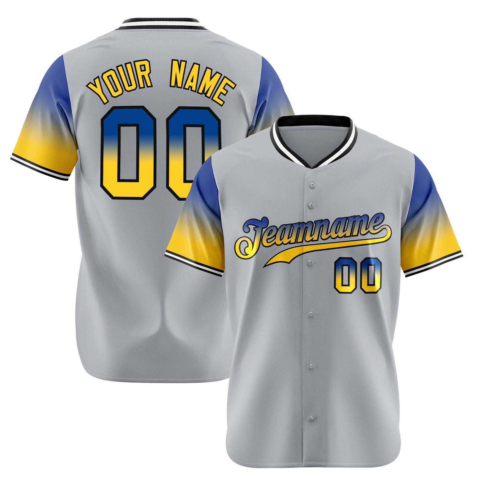 Custom Gray Royal Blue-Gold Gradient Fashion Authentic Baseball Jersey