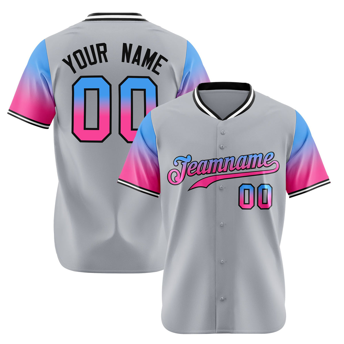 Custom Gray Powder Blue-Pink Gradient Fashion Authentic Baseball Jersey