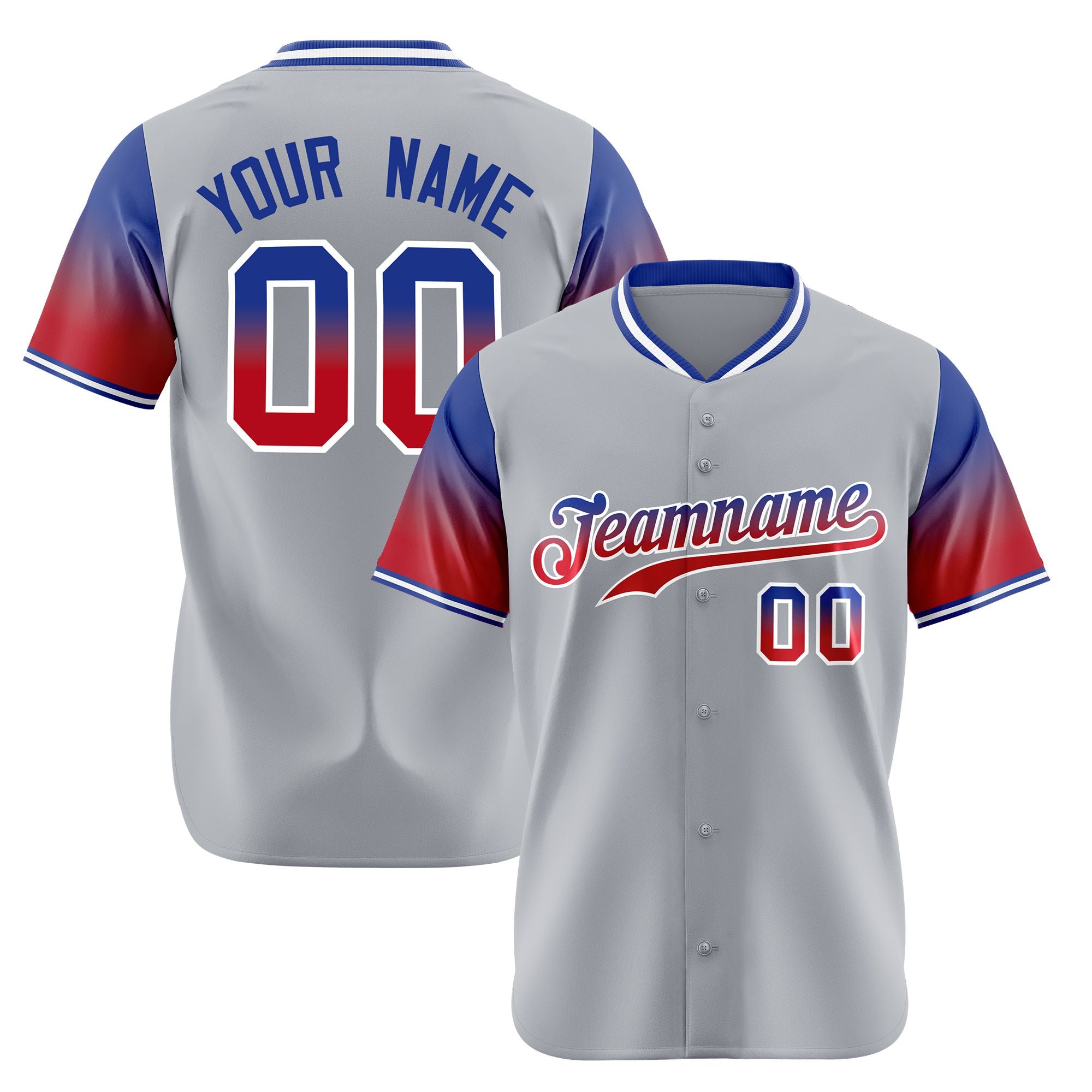 Custom Gray Royal Blue-Red Gradient Fashion Authentic Baseball Jersey