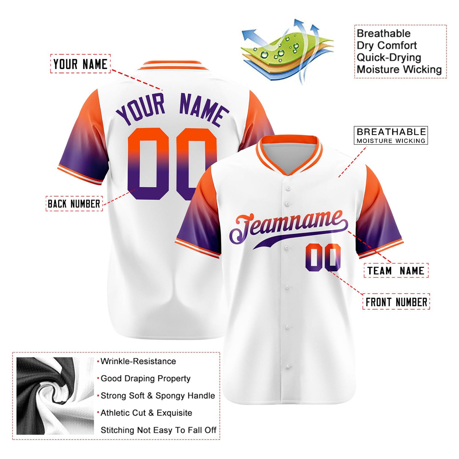 Custom White Orange-Purple Gradient Fashion Authentic Baseball Jersey