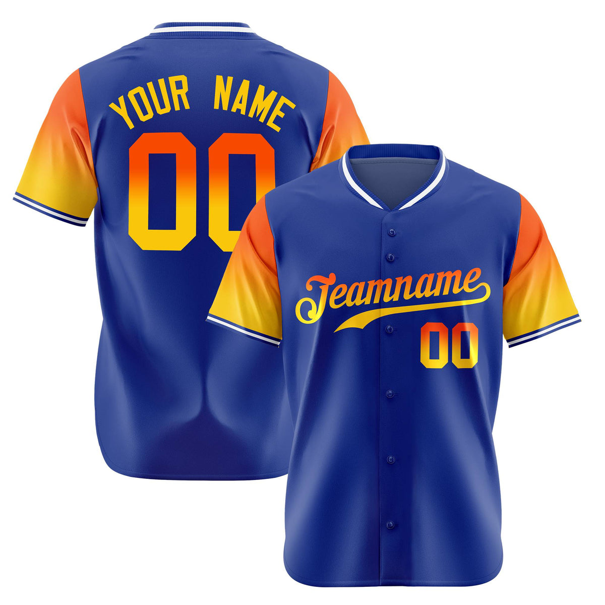 Custom Royal Blue Orange-Yellow Gradient Fashion Authentic Baseball Jersey