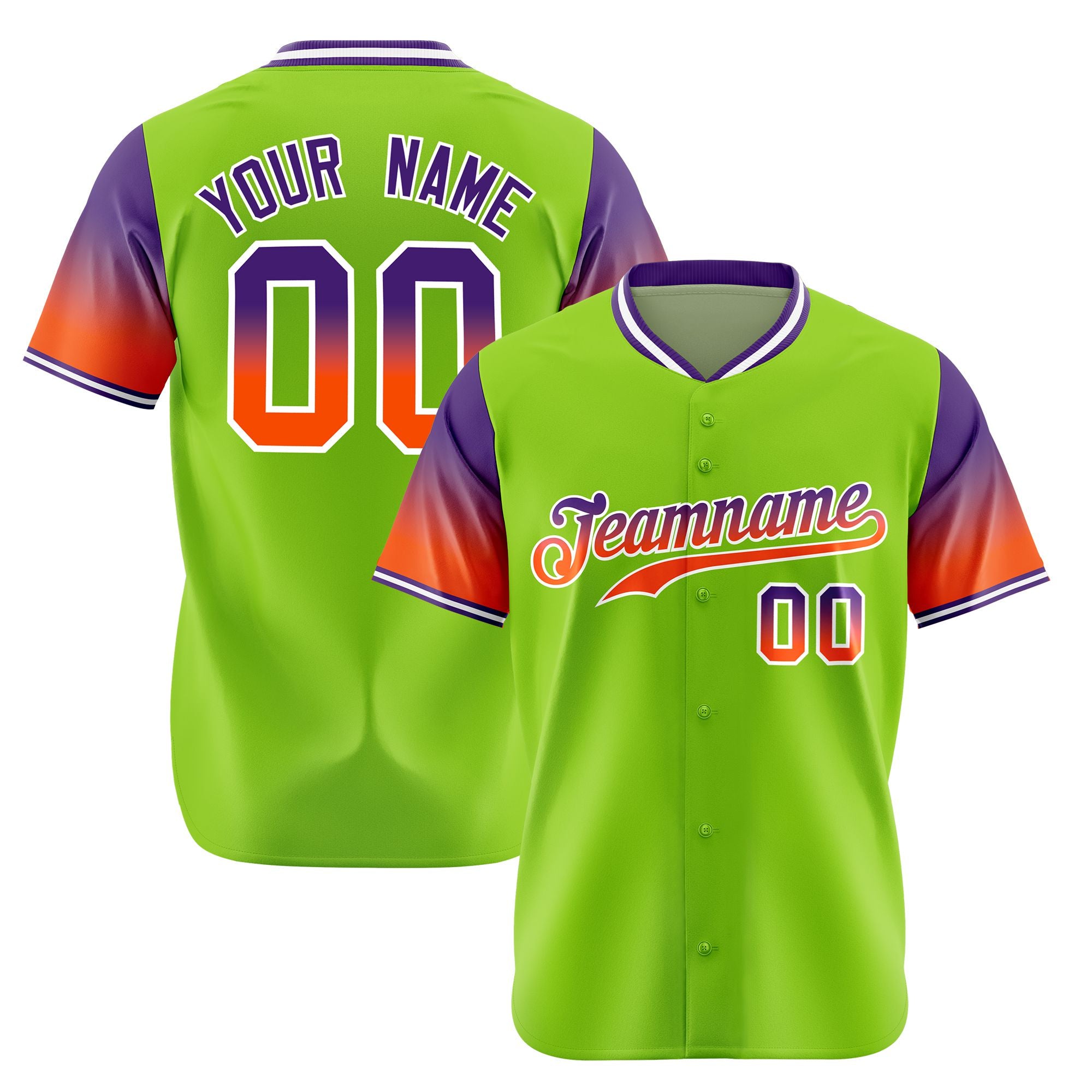 Custom Neon Green Purple-Orange Gradient Fashion Authentic Baseball Jersey