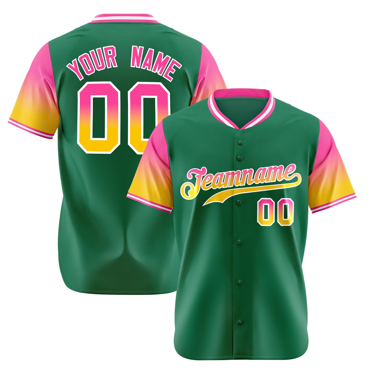 Custom Green Pink-Gold Gradient Fashion Authentic Baseball Jersey