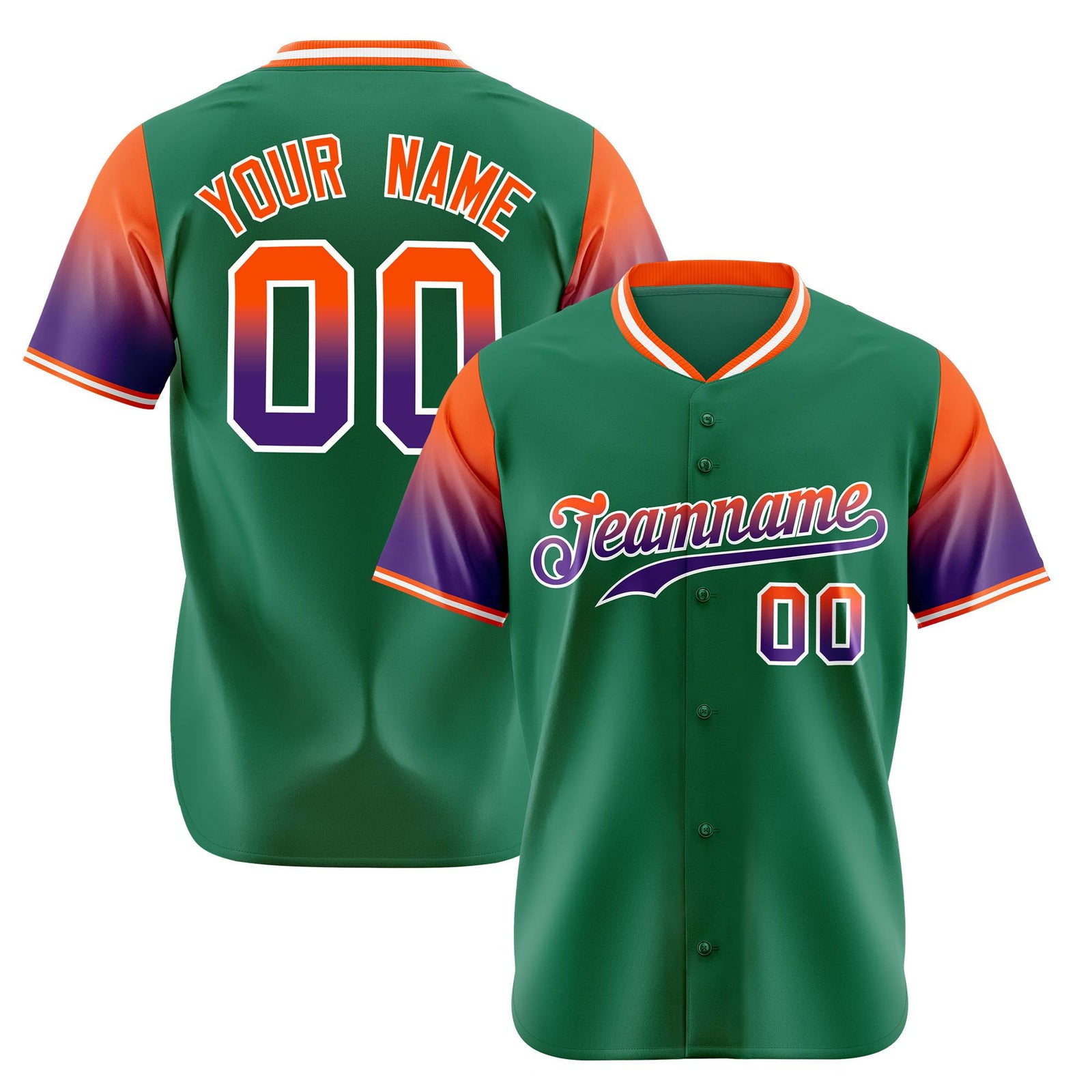 Custom Green Orange-Purple Gradient Fashion Authentic Baseball Jersey