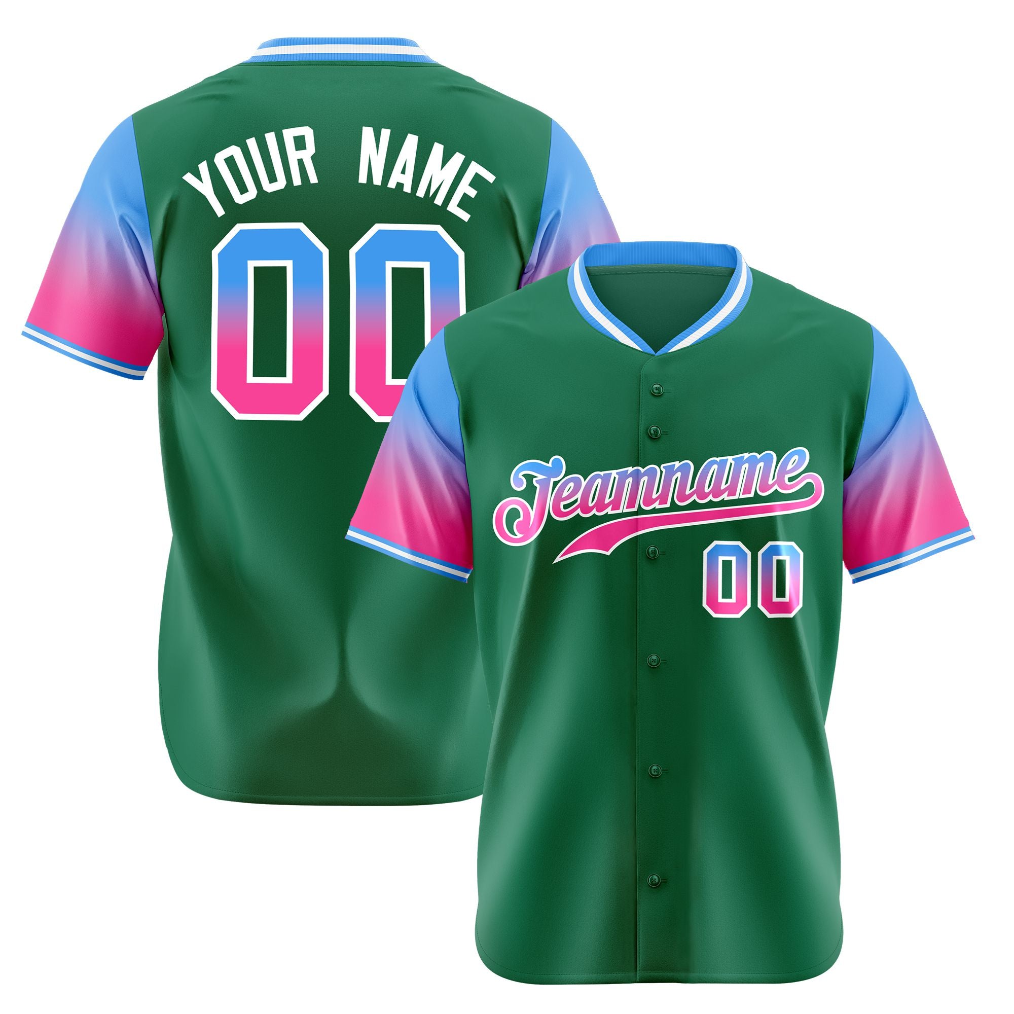 Custom Green Powder Blue-Pink Gradient Fashion Authentic Baseball Jersey