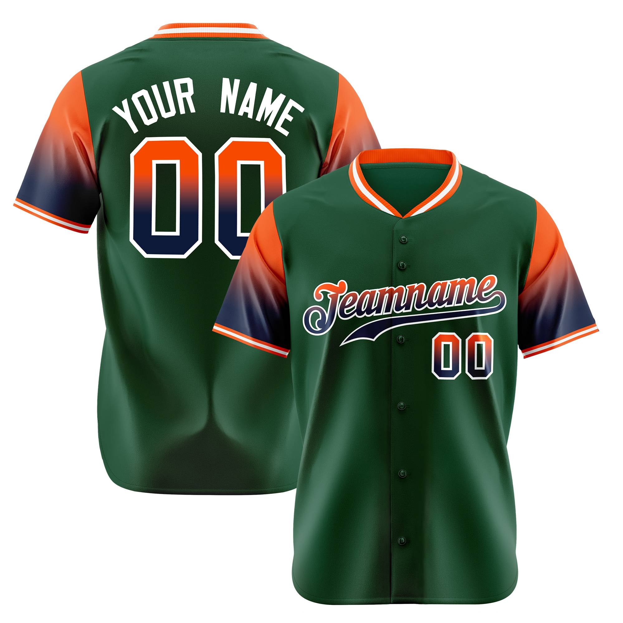 Custom Green Orange-Navy Gradient Fashion Authentic Baseball Jersey