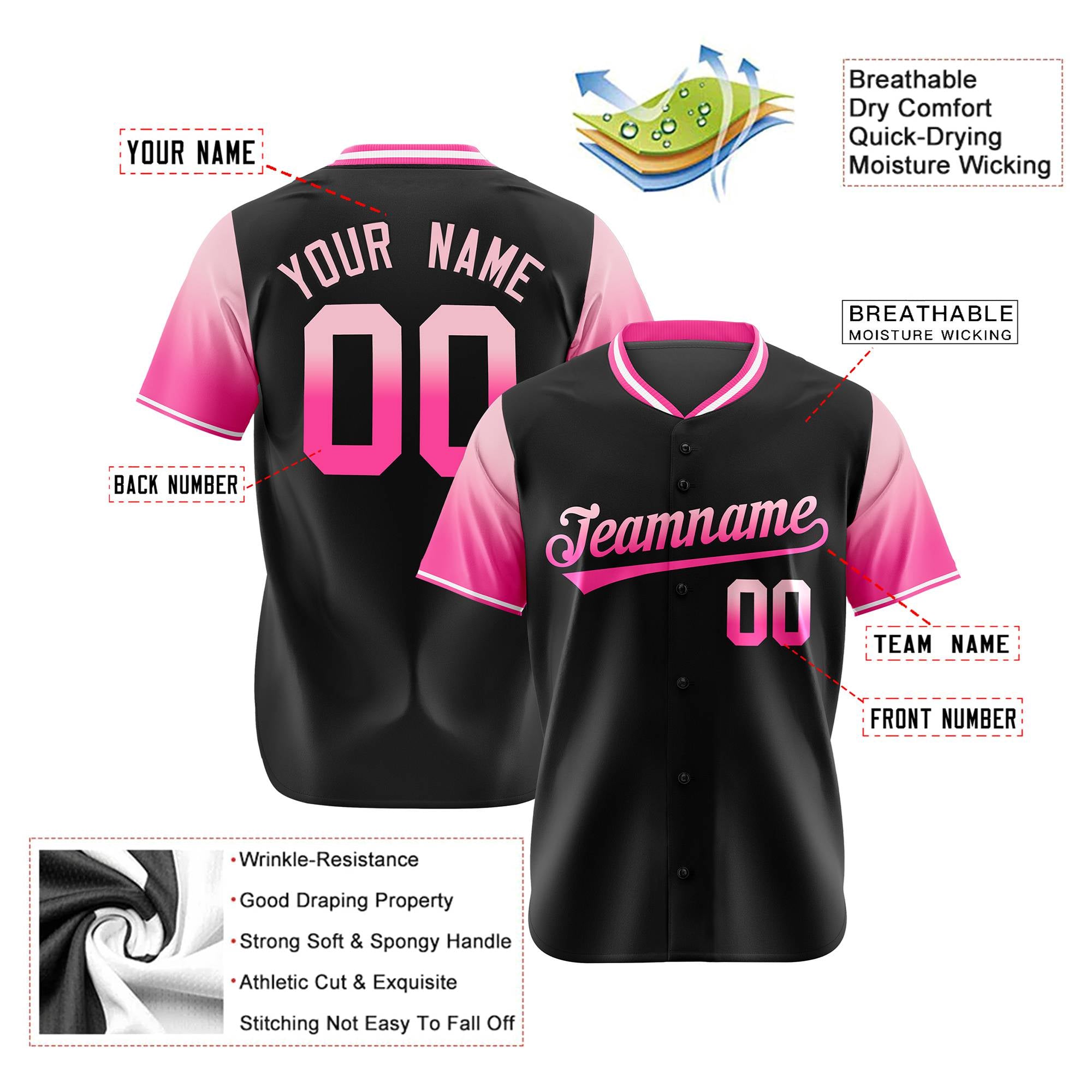 Custom Black Light Pink-Pink Gradient Fashion Authentic Baseball Jersey