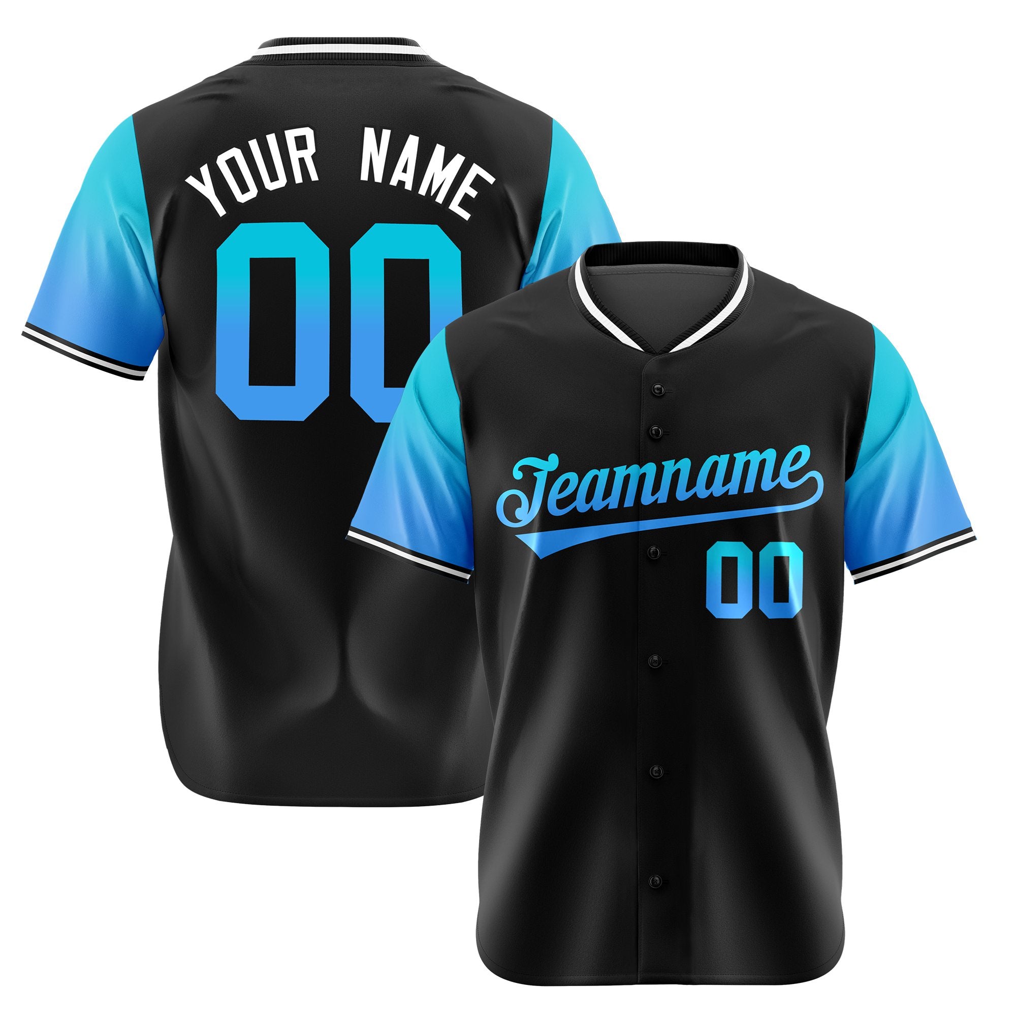 Custom Black Powder Blue-Blue Gradient Fashion Authentic Baseball Jersey