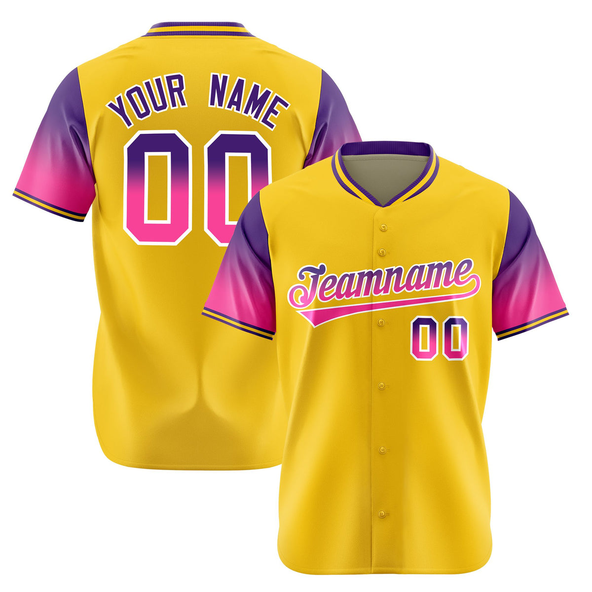 Custom Gold Purple-Pink Gradient Fashion Authentic Baseball Jersey