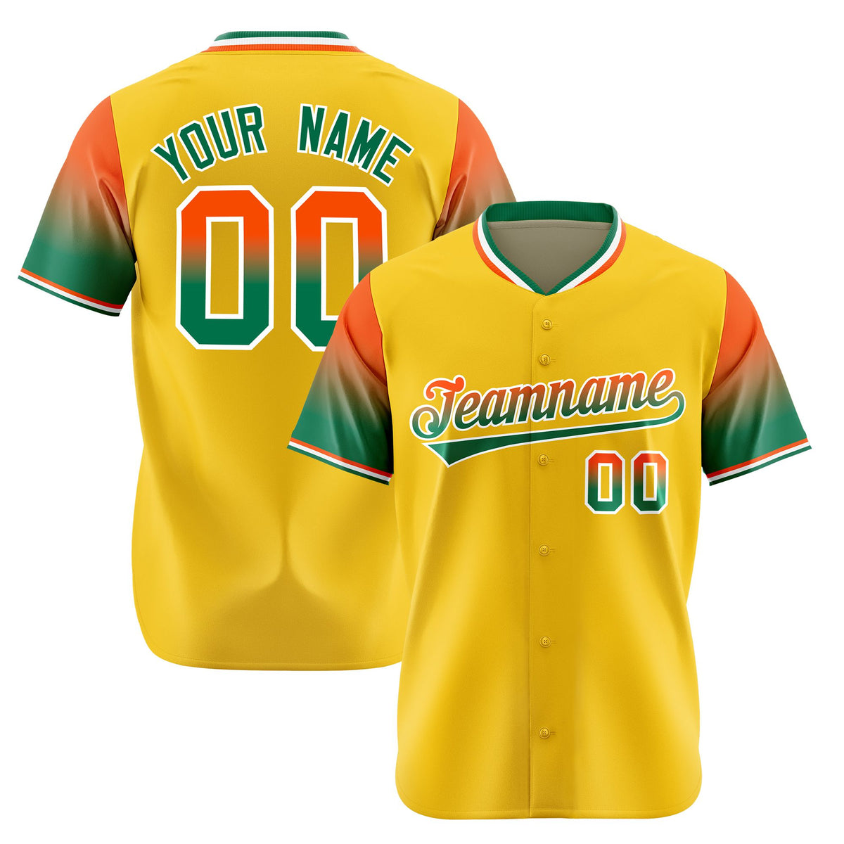 Custom Gold Orange-Green Gradient Fashion Authentic Baseball Jersey