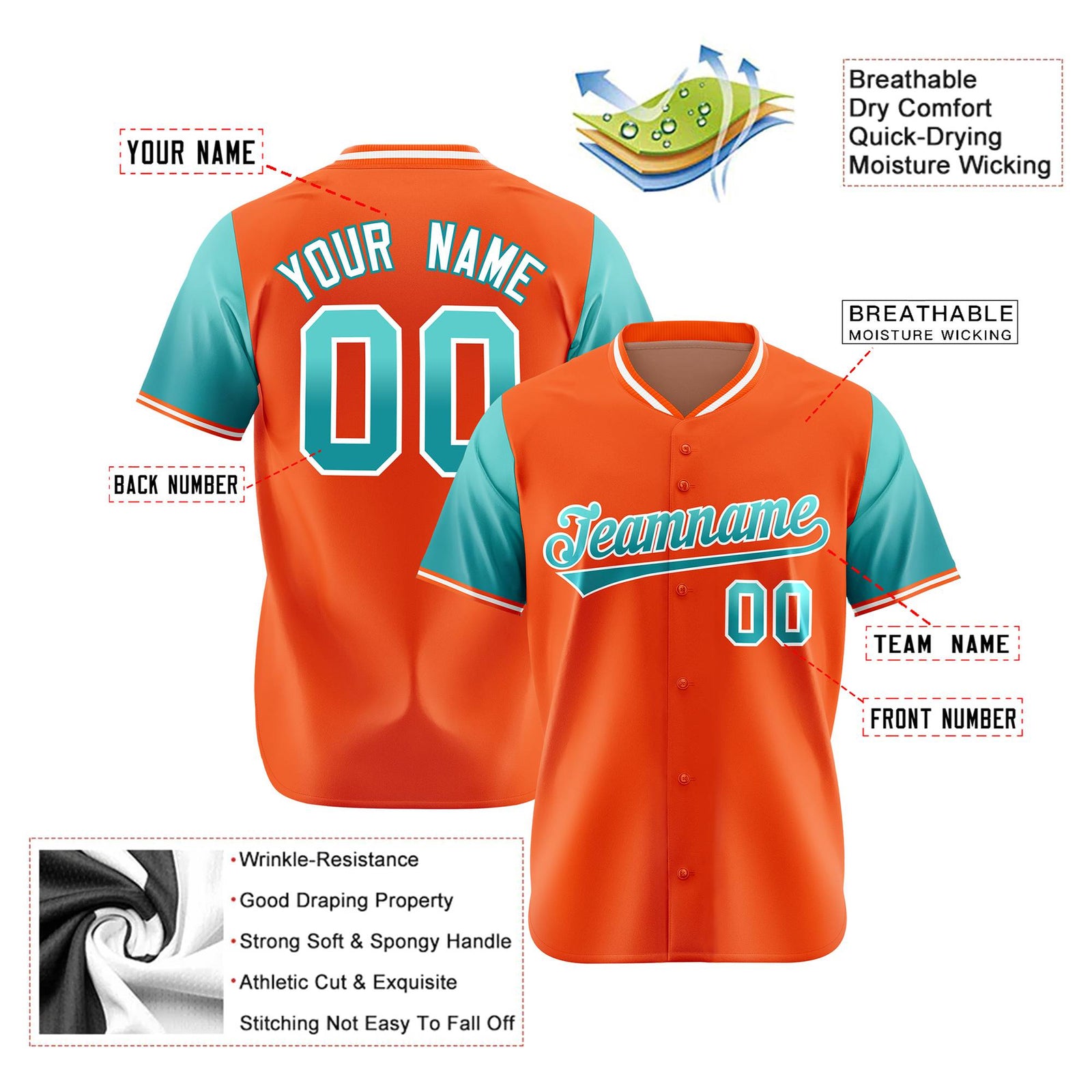 Custom Orange Aqua Gradient Fashion Authentic Baseball Jersey