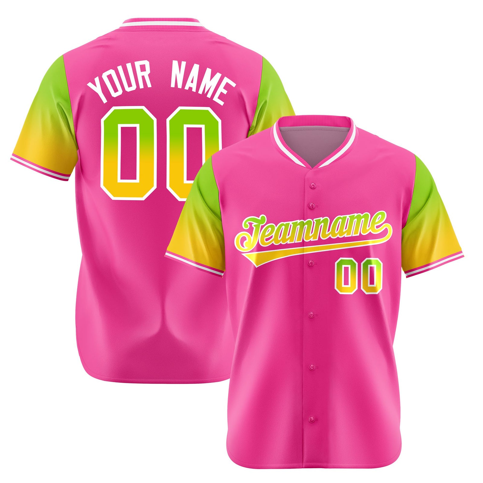 Custom Pink Neon Green-Gold Gradient Fashion Authentic Baseball Jersey